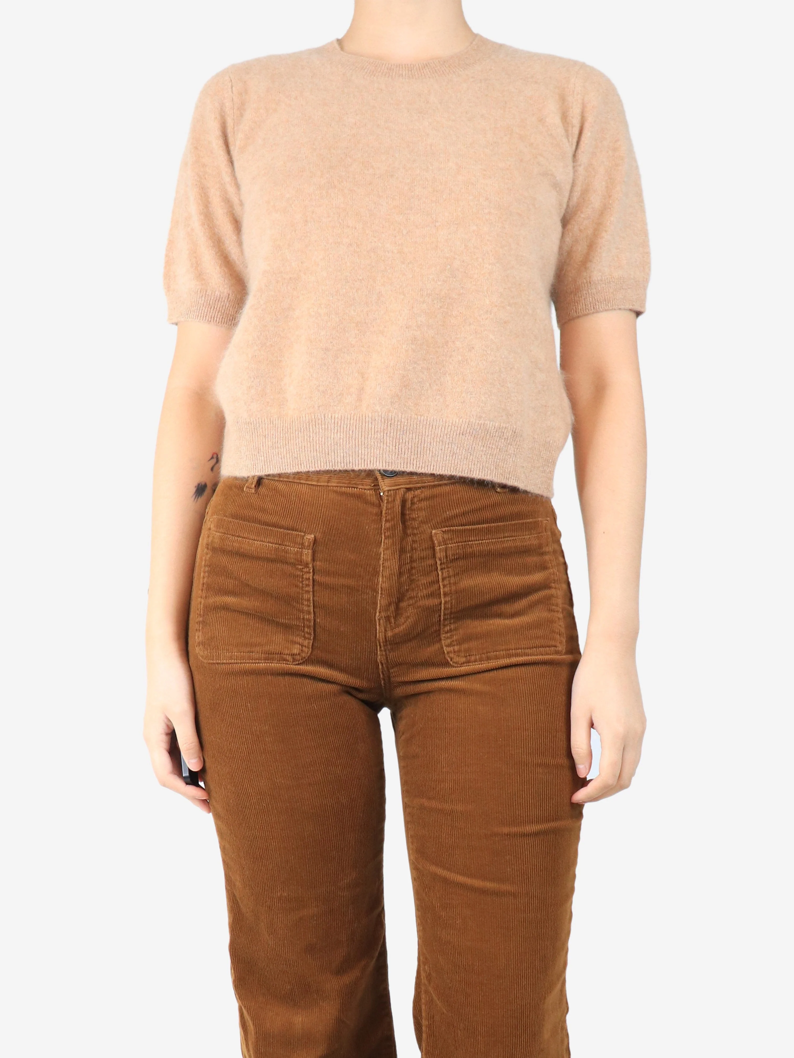 Beige brushed cashmere top - size S