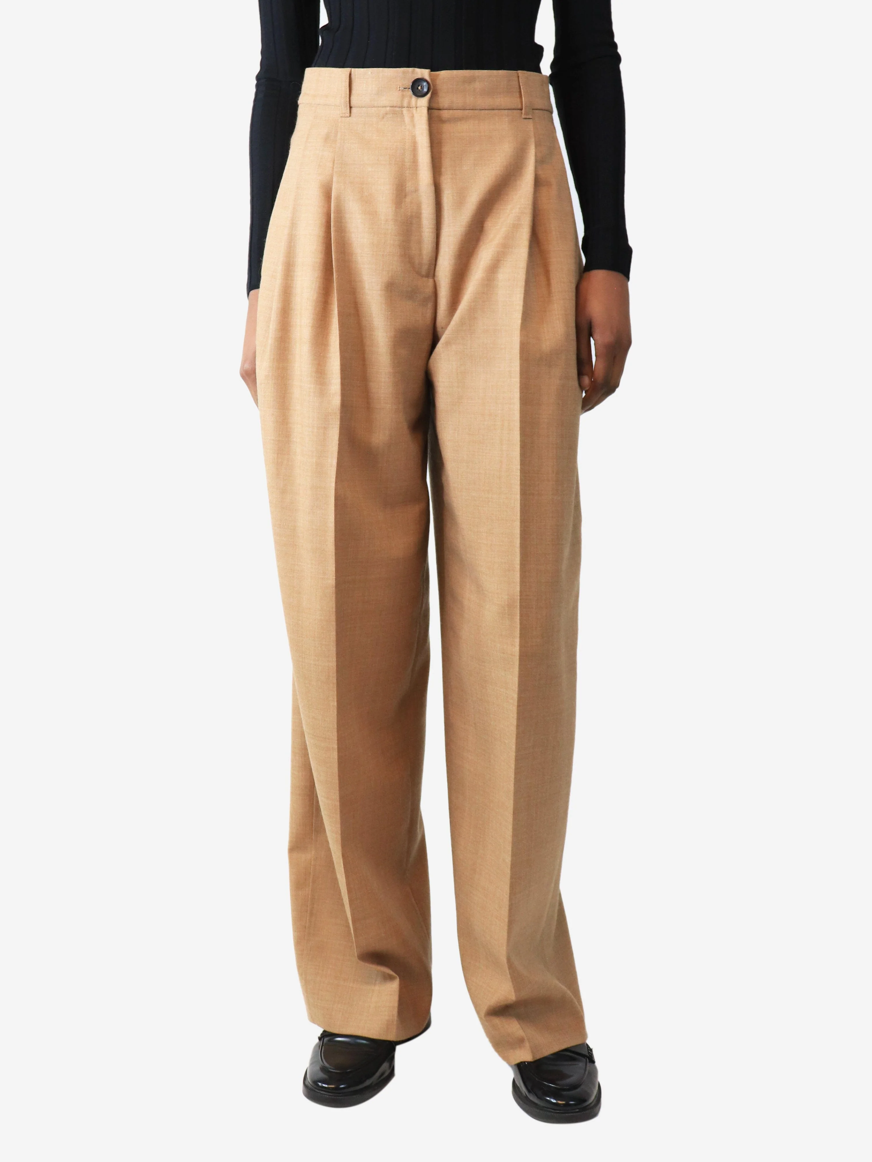 Biscuit pleat-front trousers - size UK 6