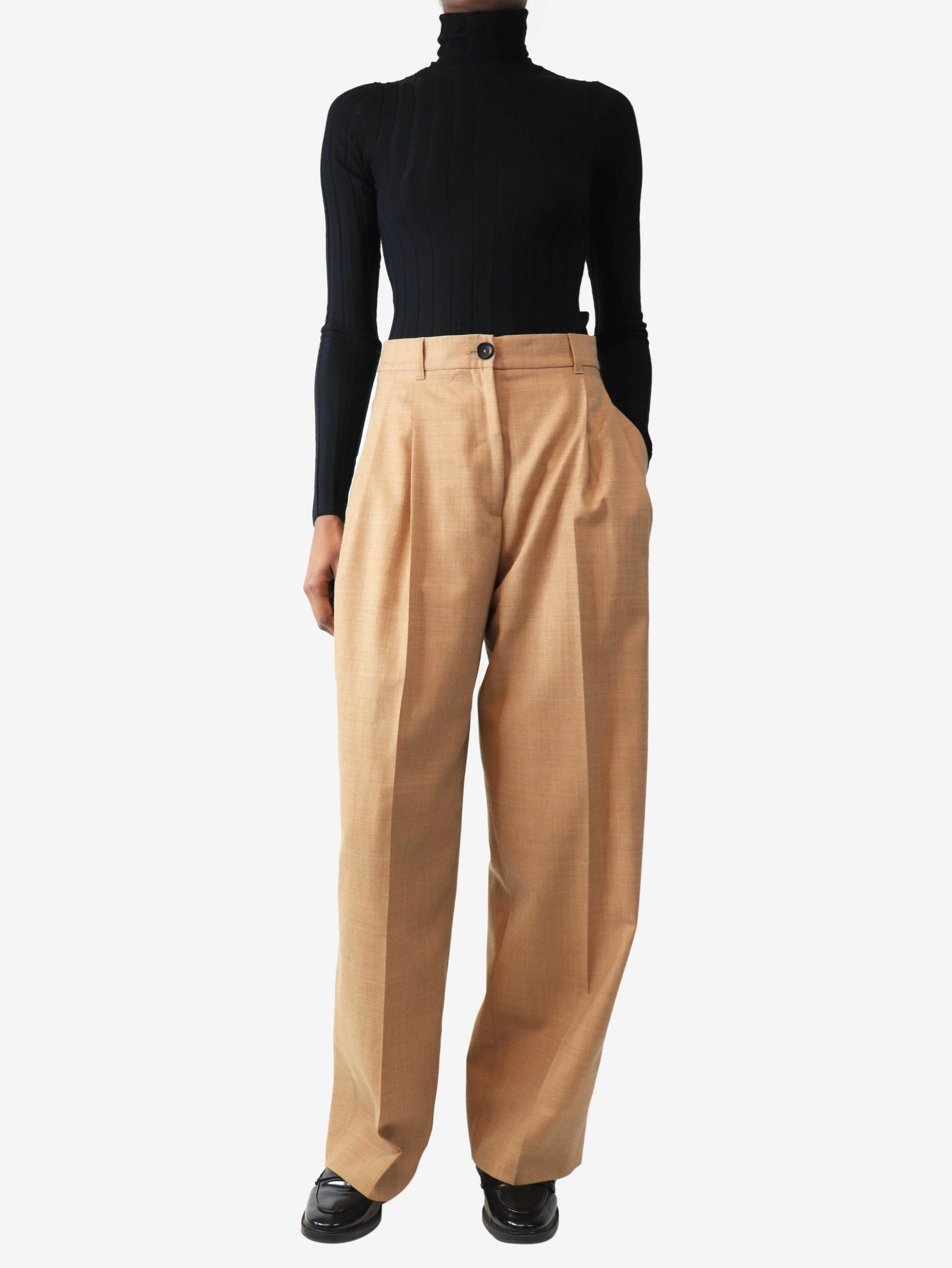 Biscuit pleat-front trousers - size UK 6 - Image 2