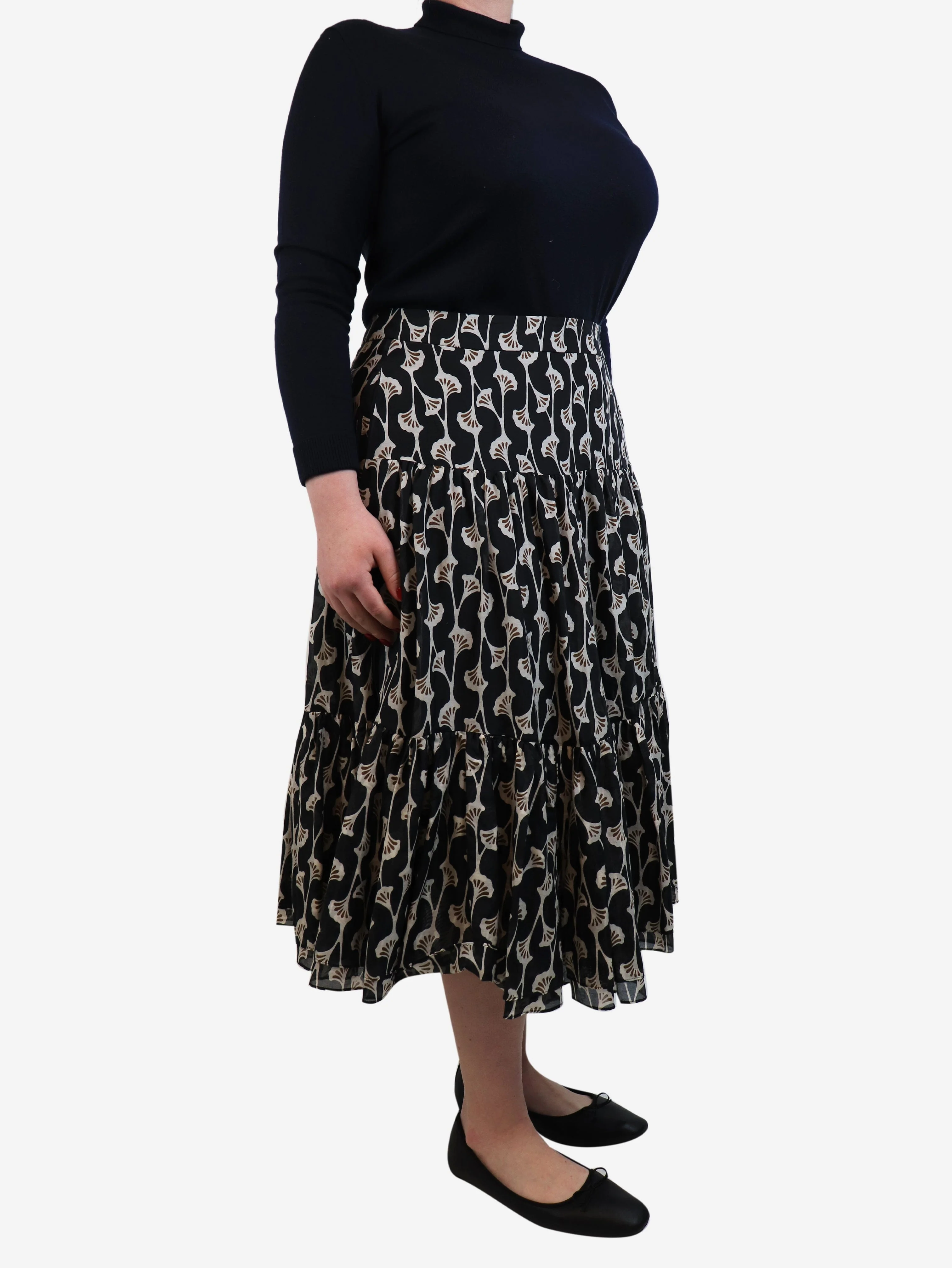 Black Ginko leaf midi skirt - size UK 14 - Image 2