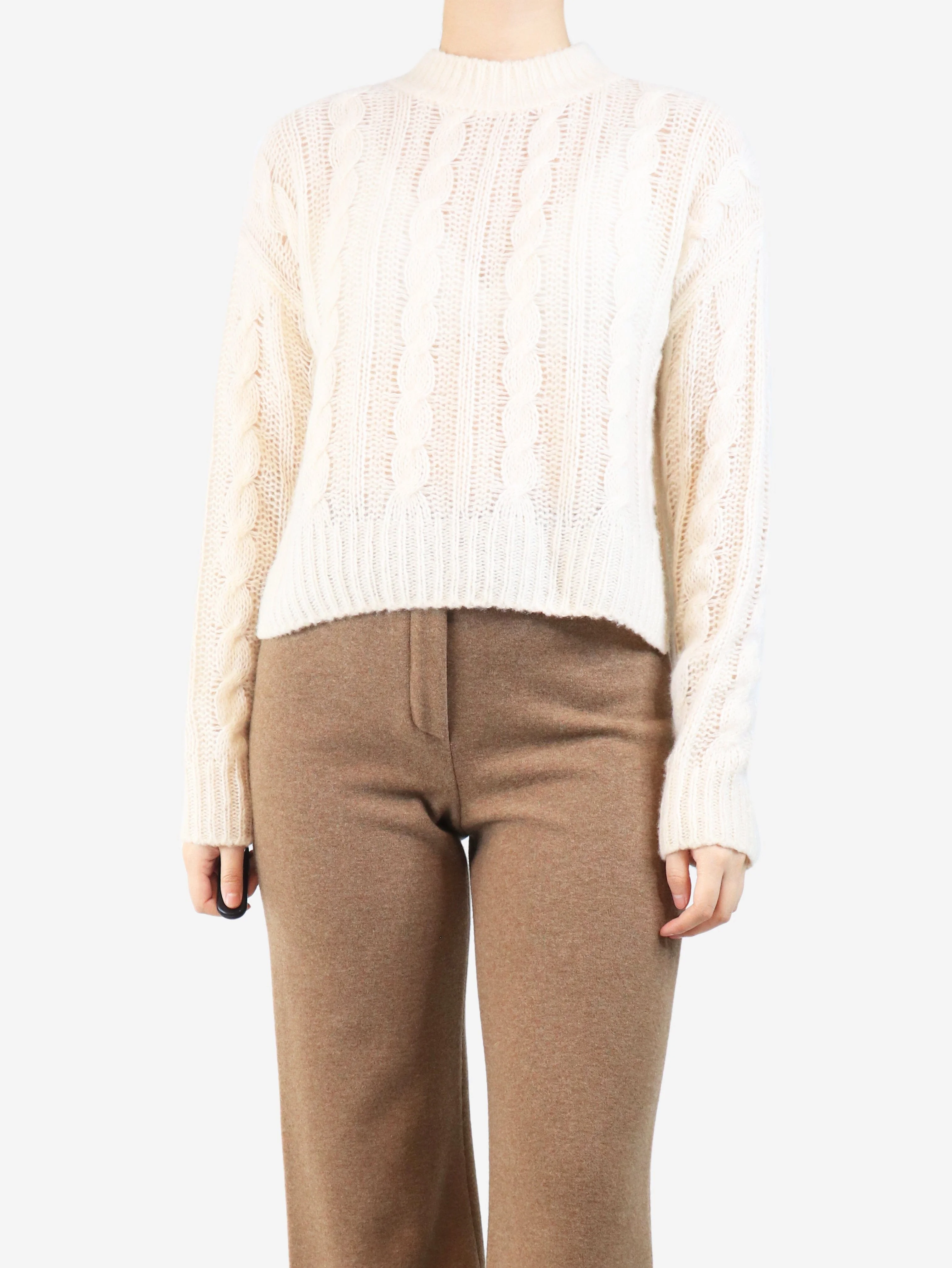 Cream cashmere and silk-blend cable knit jumper - size S