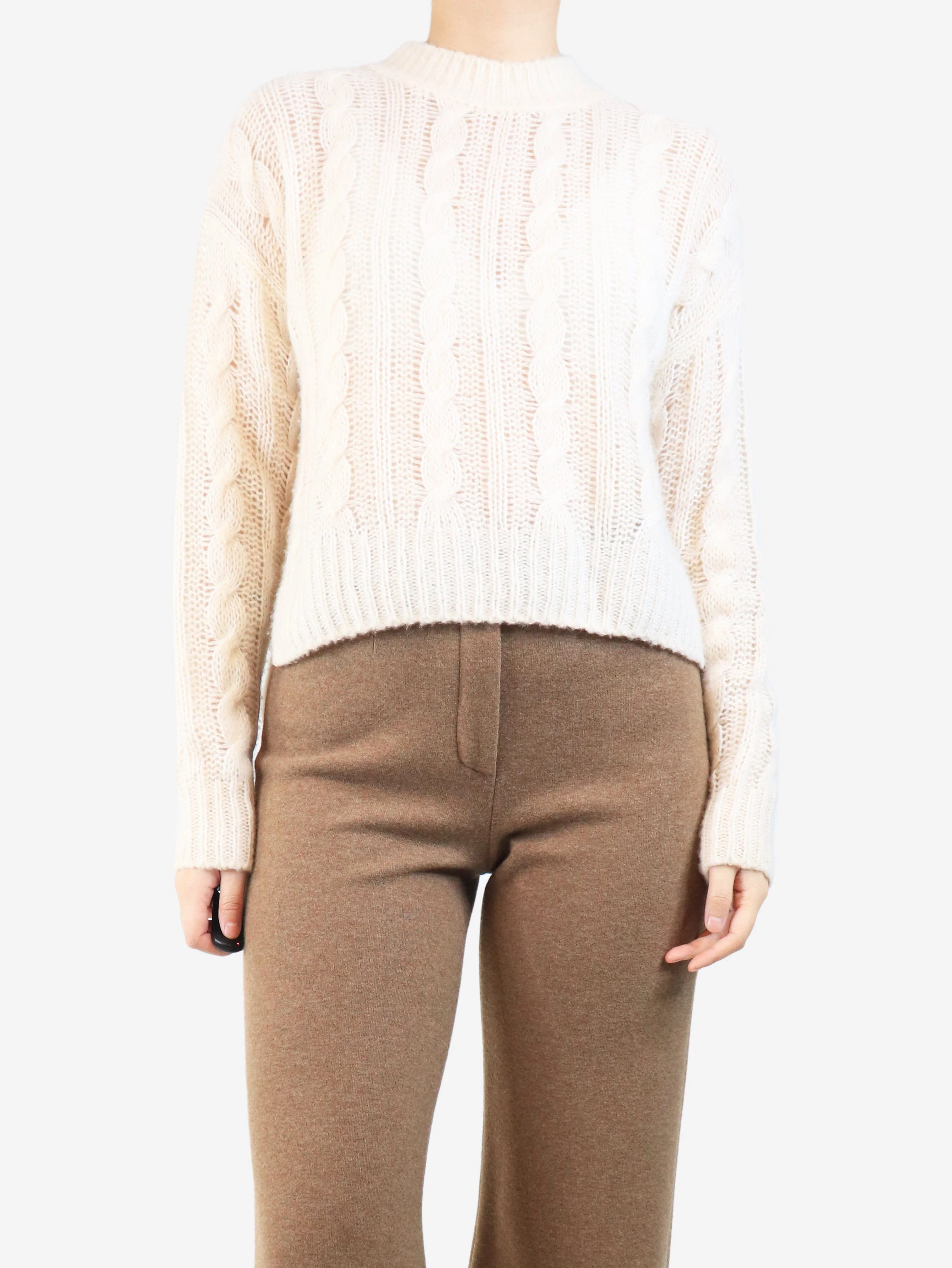 Cream cashmere and silk-blend cable knit jumper - size S - Image 3