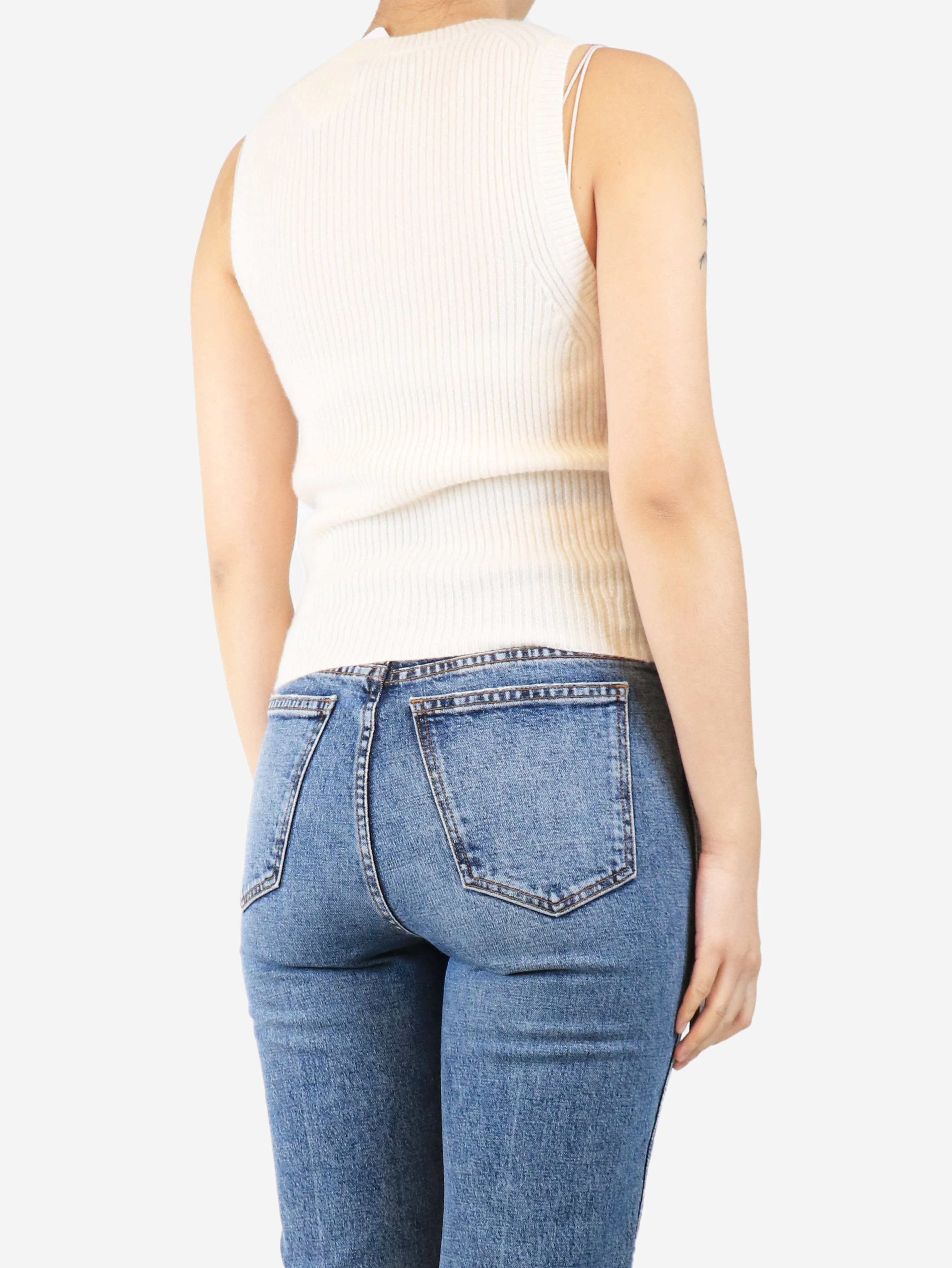 Cream cashmere ribbed vest - size S - Image 2