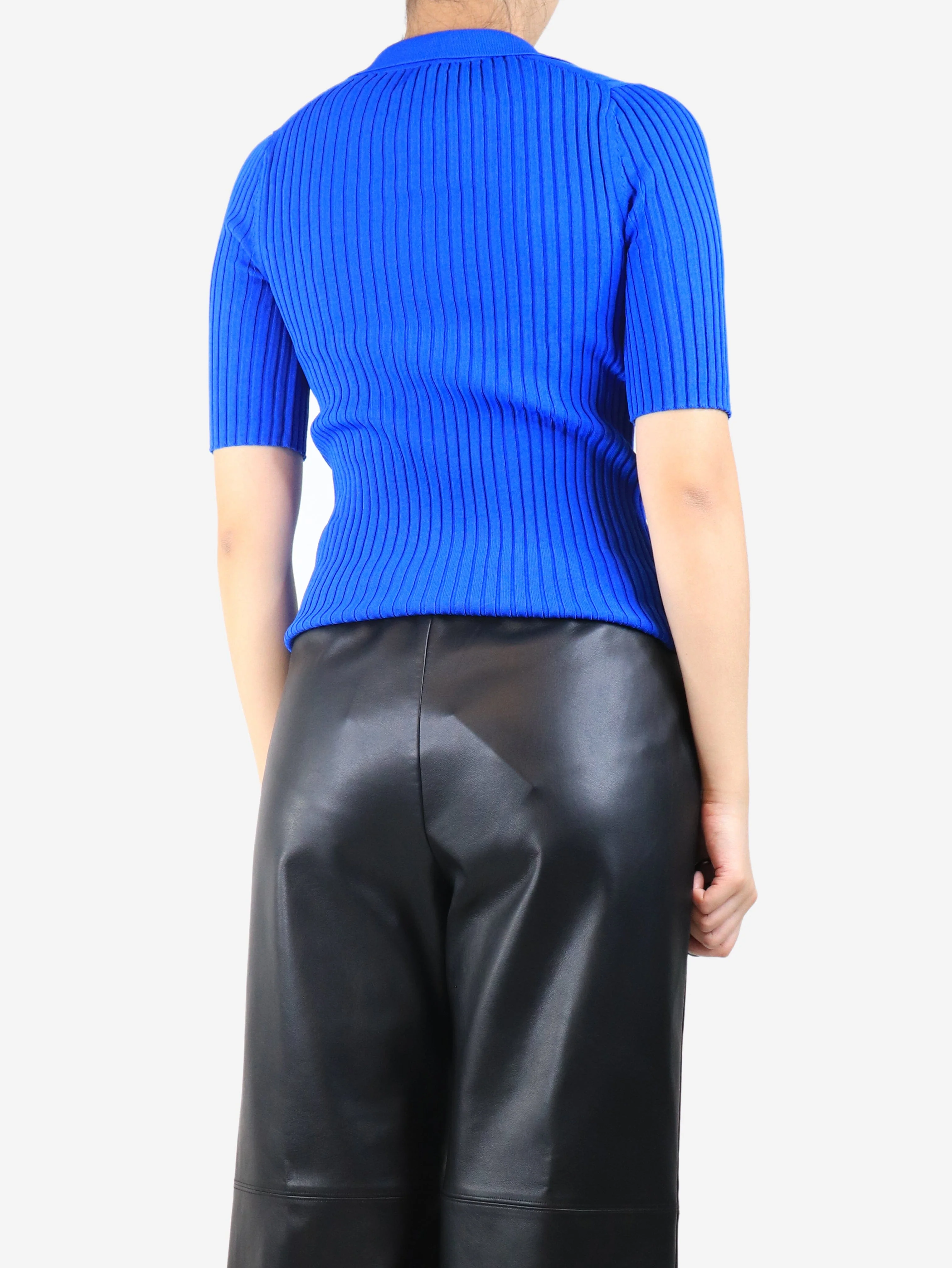 Electric blue ribbed v-neck top - size S - Image 2
