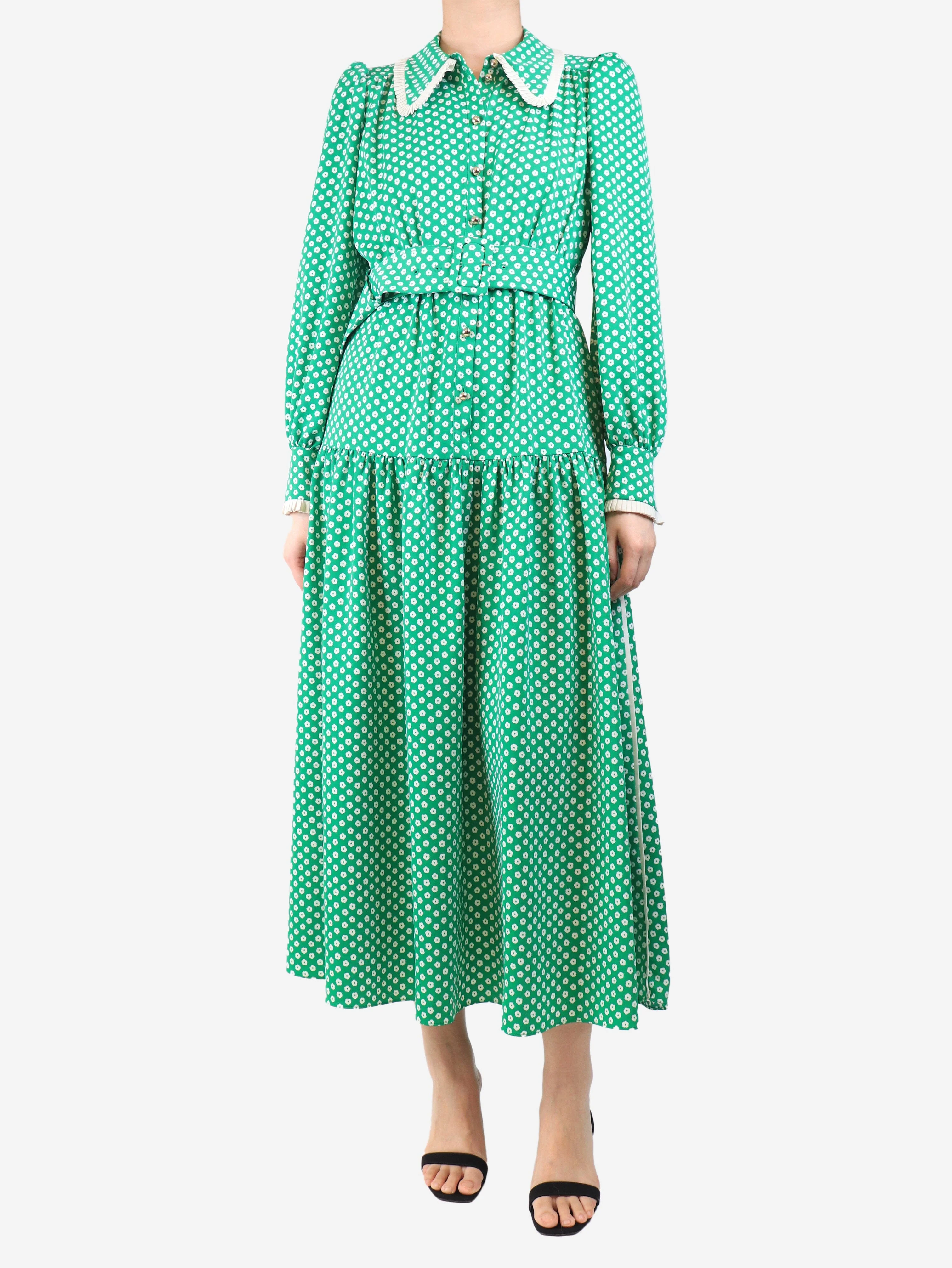 Green floral printed midi dress - size UK 10