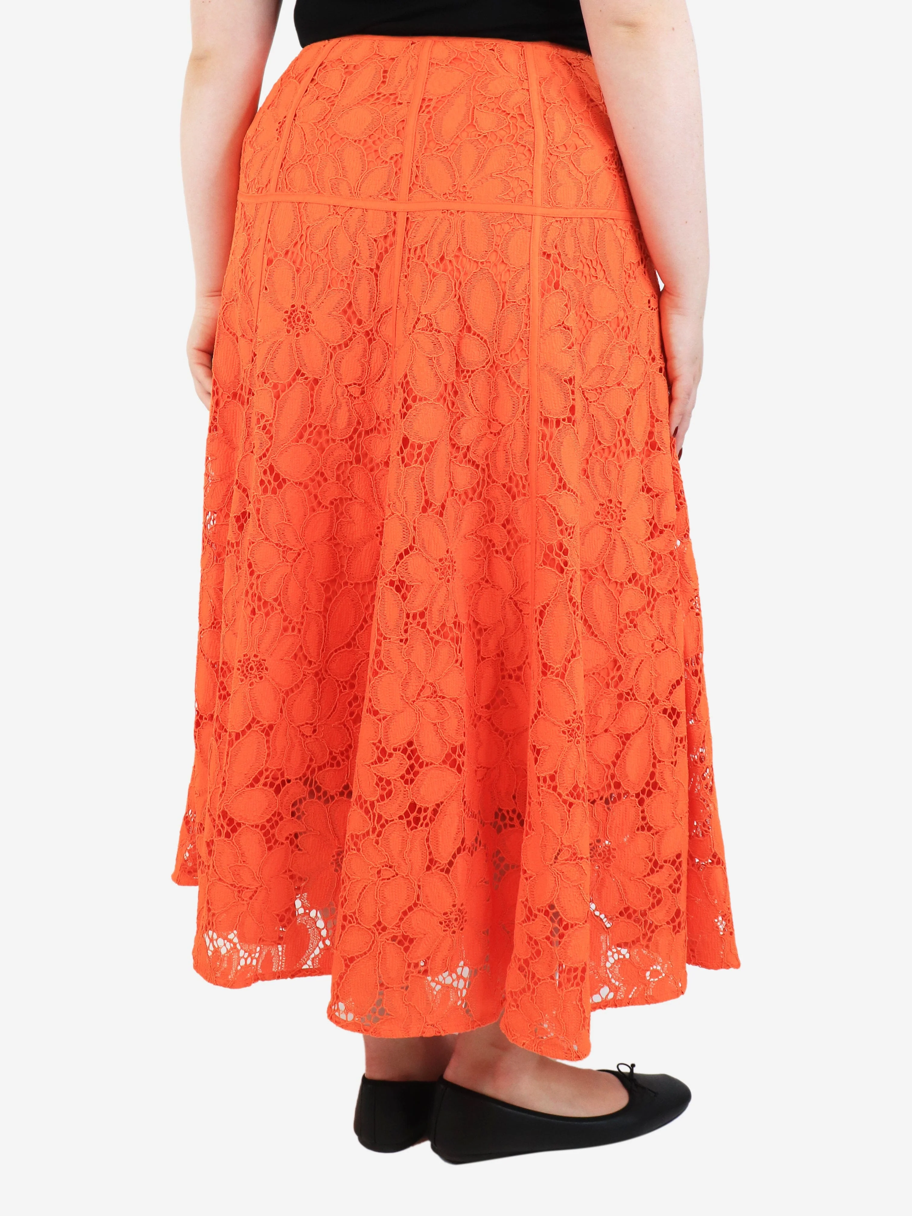 Orange floral lace midi skirt - size UK 12 - Image 3