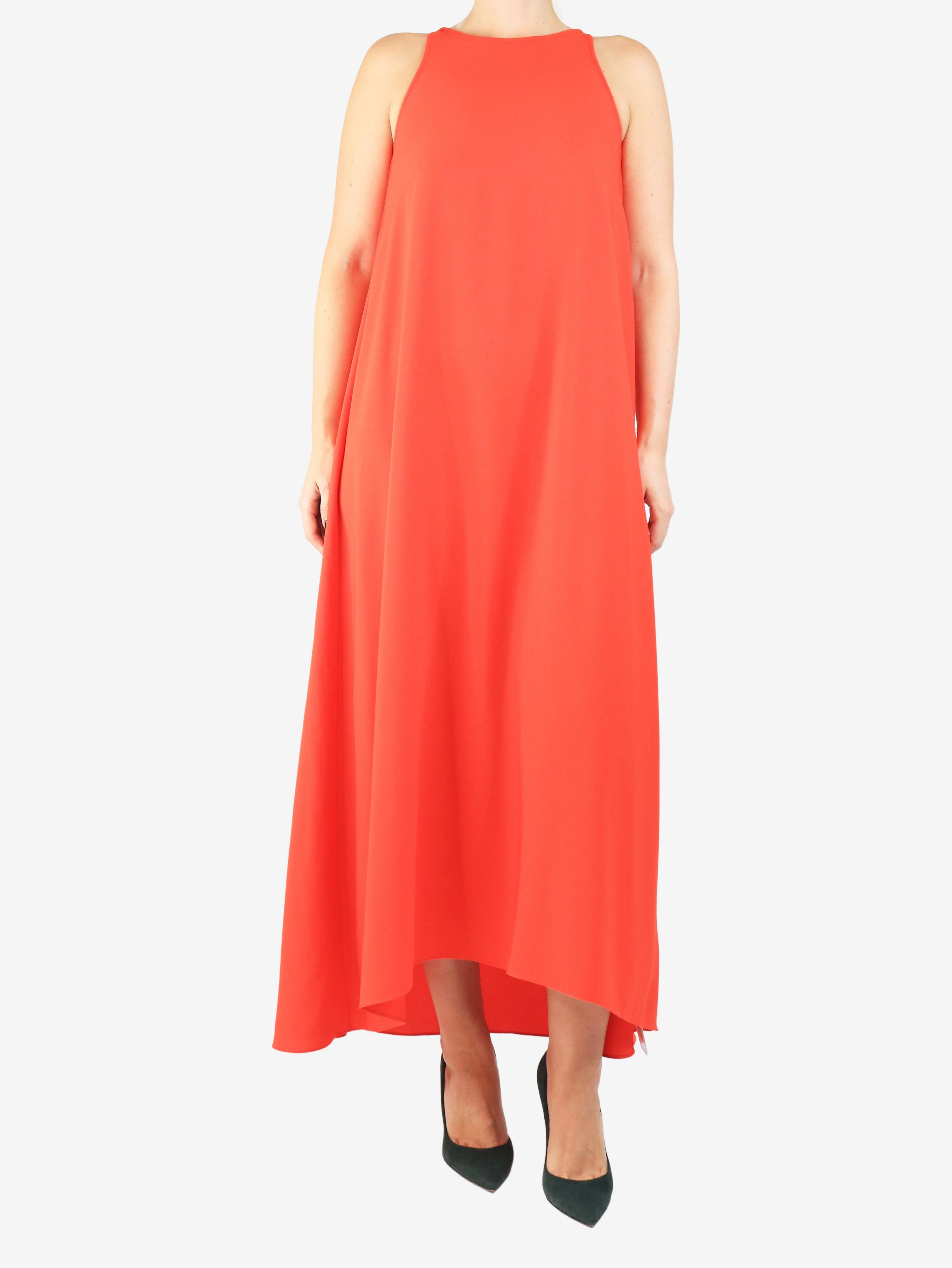 Red sleeveless crepe midi dress - size