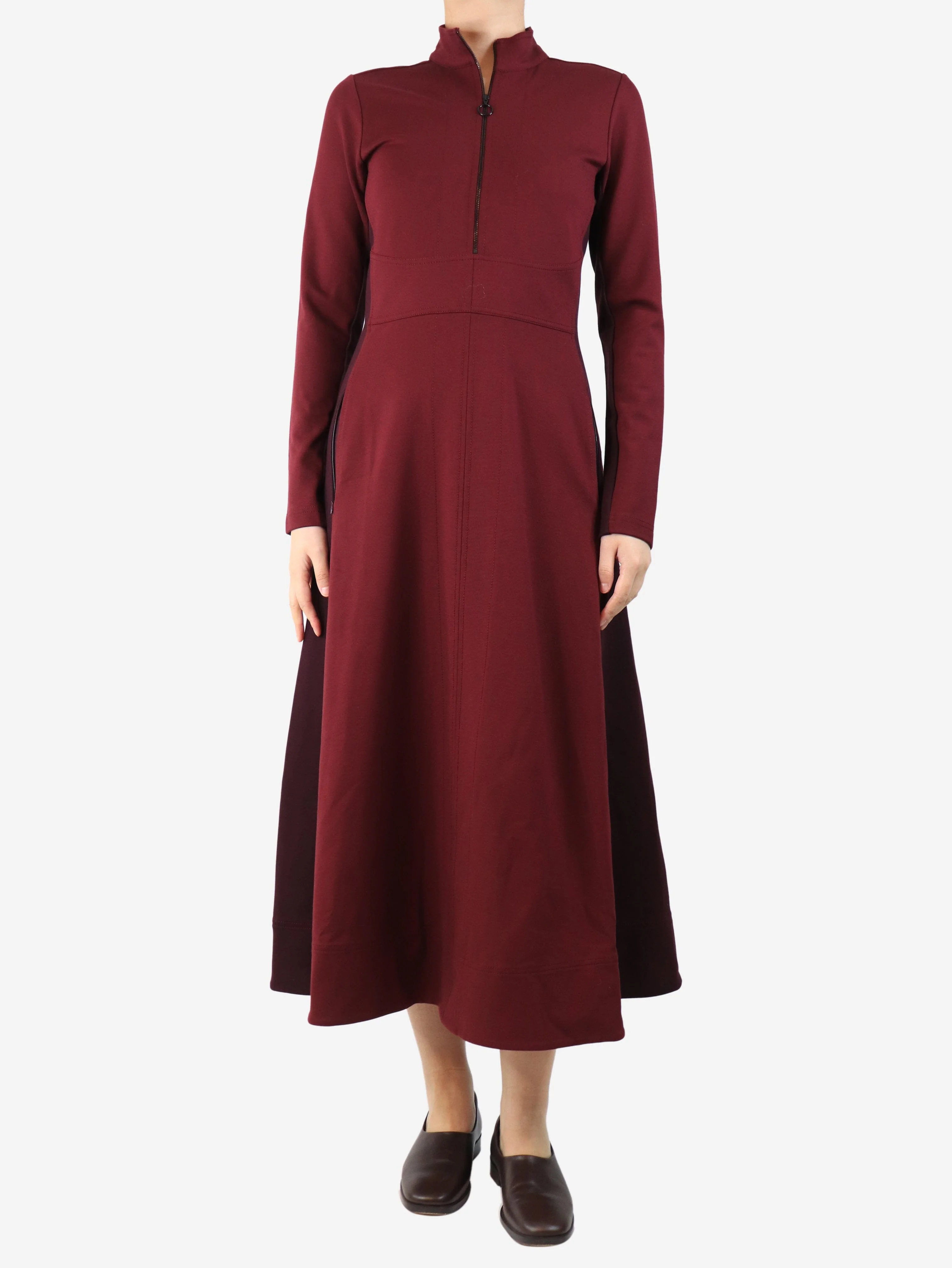Red zip front midi dress - size UK 10