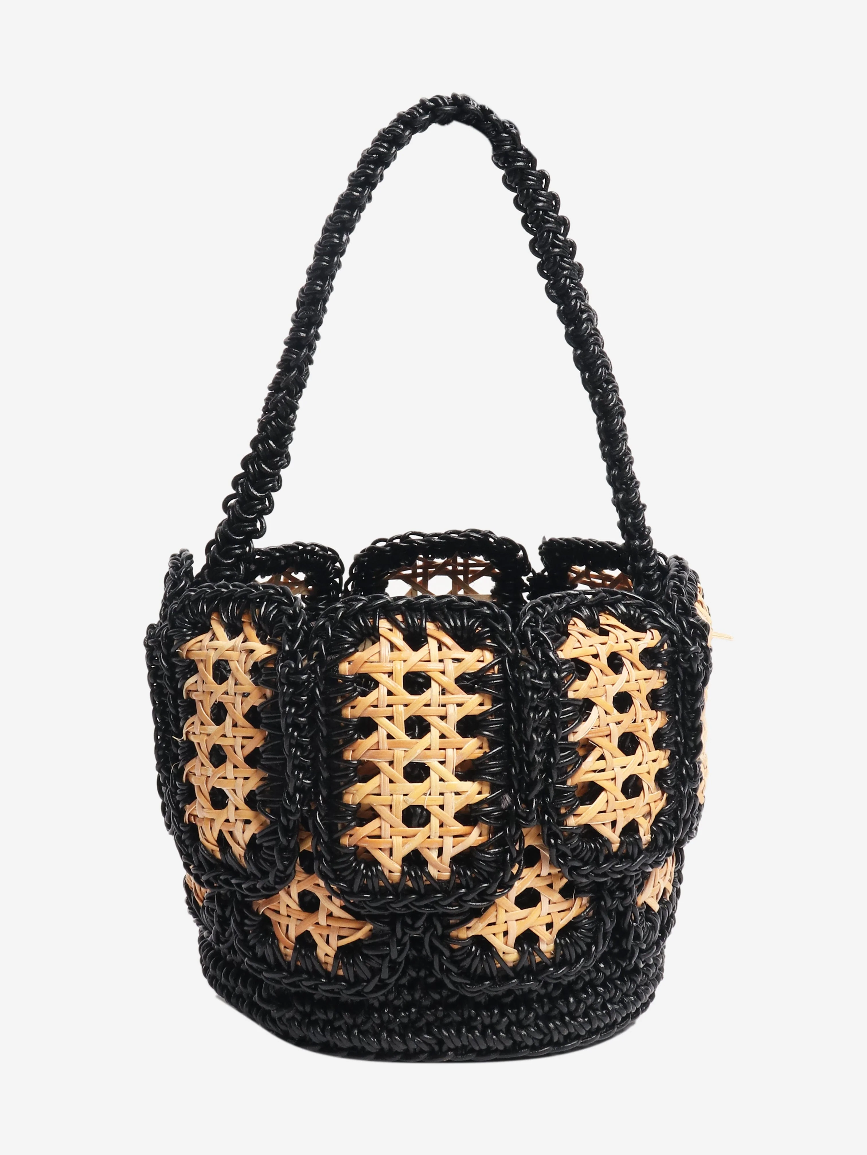Neutral woven raffia top handle bag