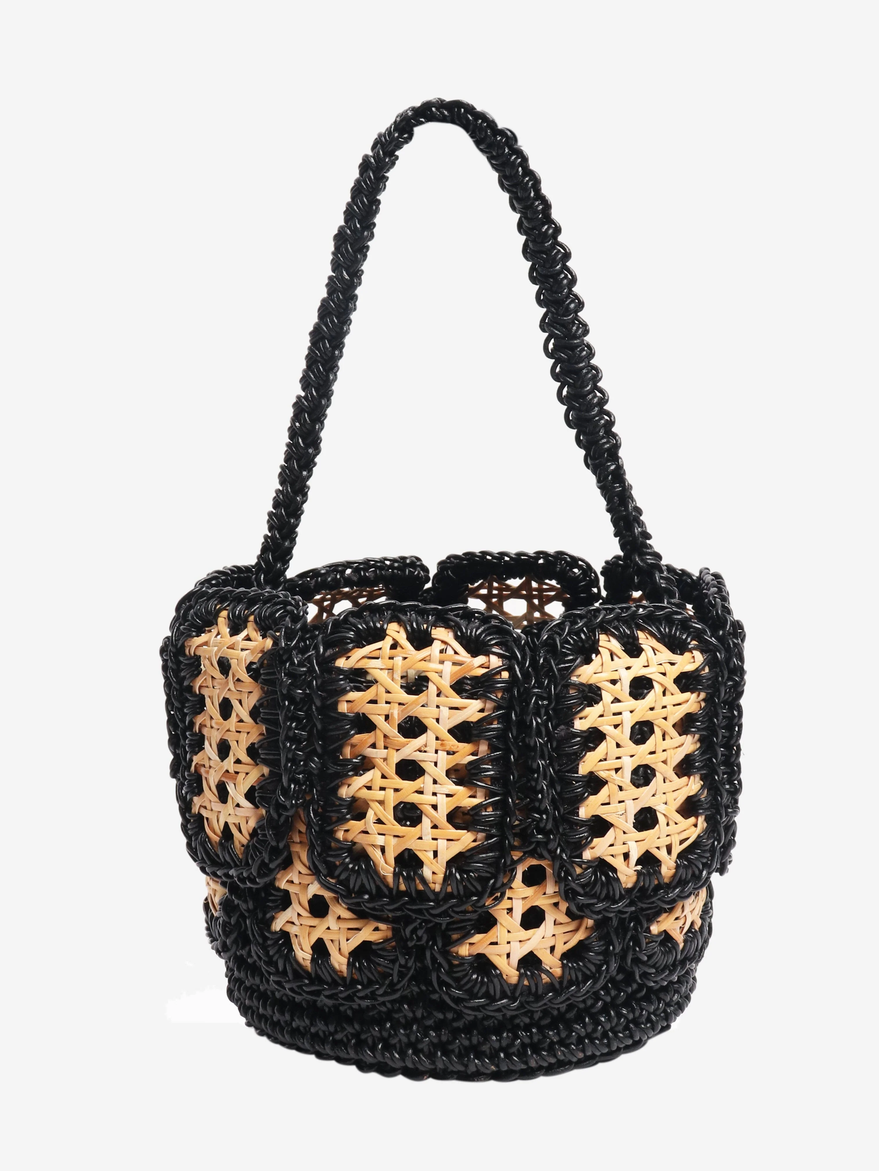 Neutral woven raffia top handle bag - Image 3
