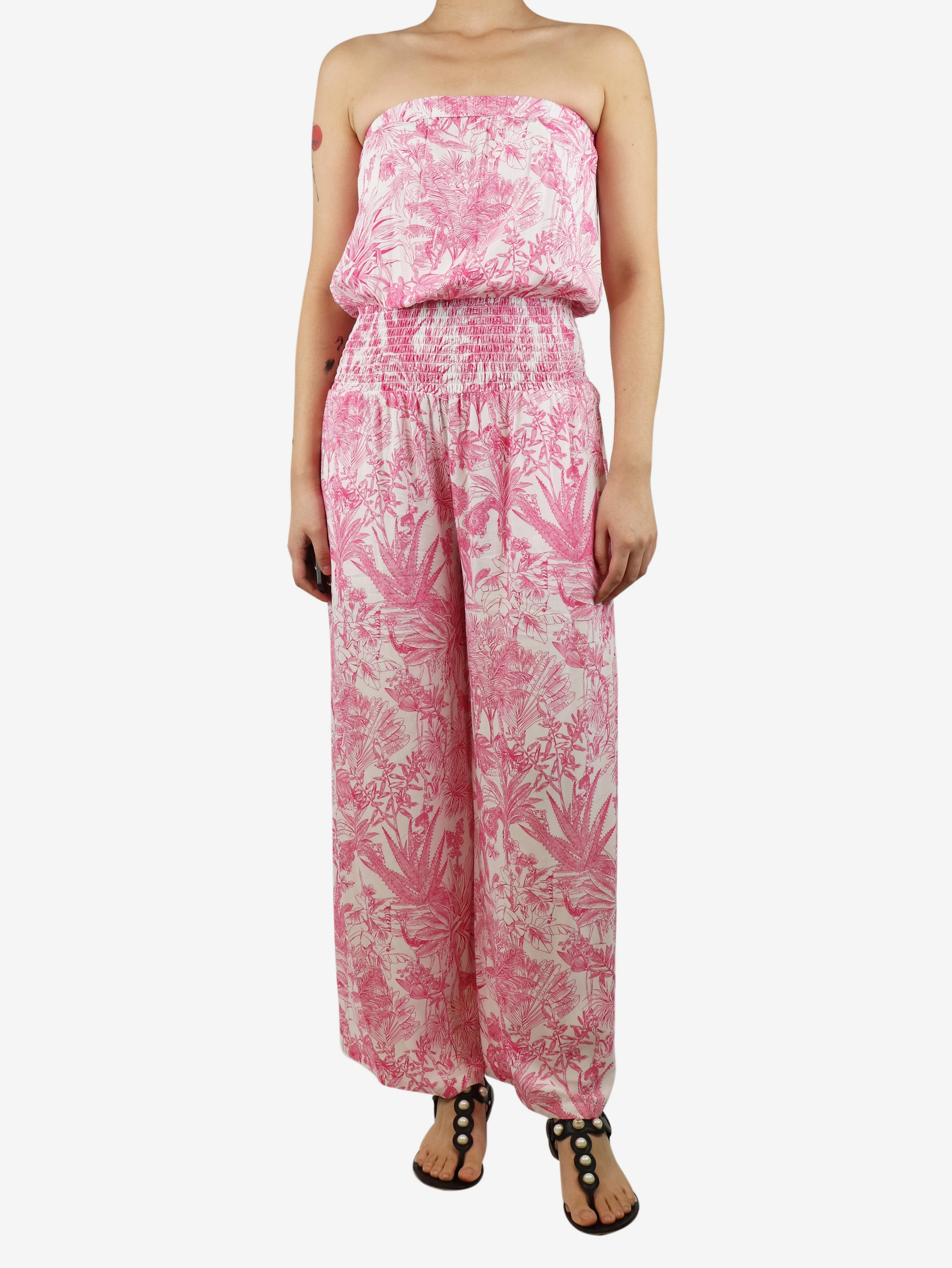 Pink and white floral wide-leg jumpsuit - size S - Image 3