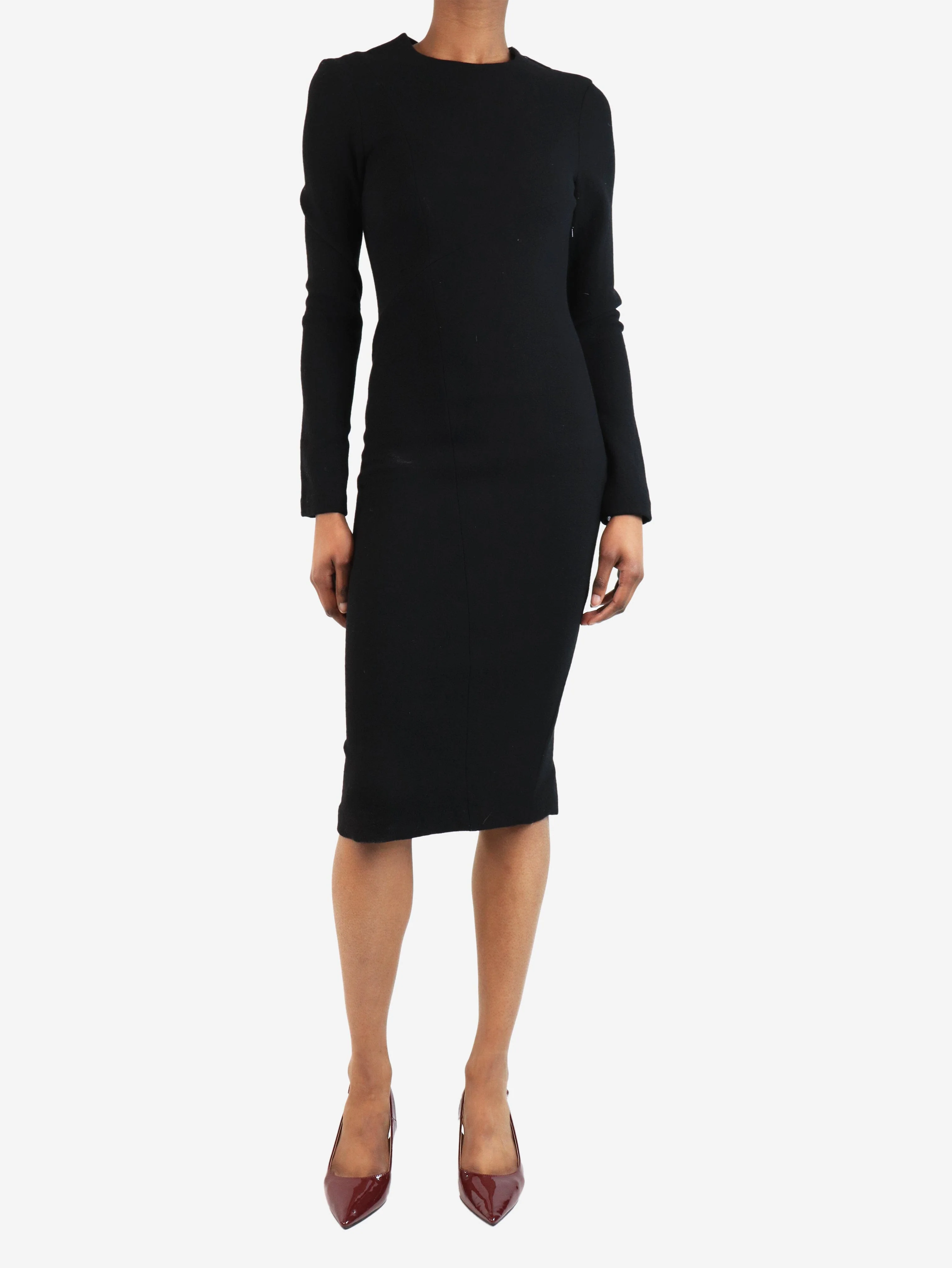 Black crepe midi dress - size UK 8