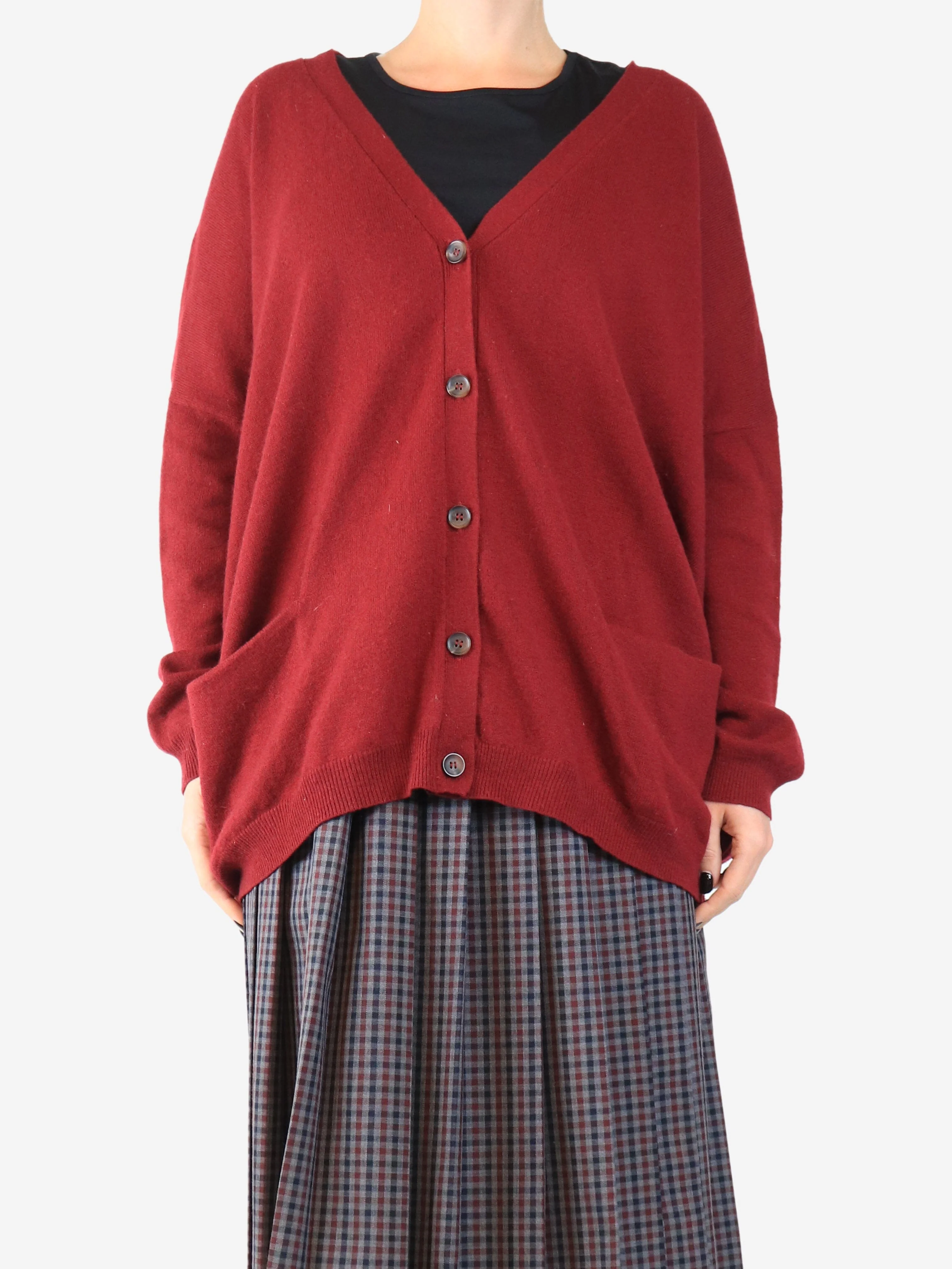 Red wool cardigan - size M