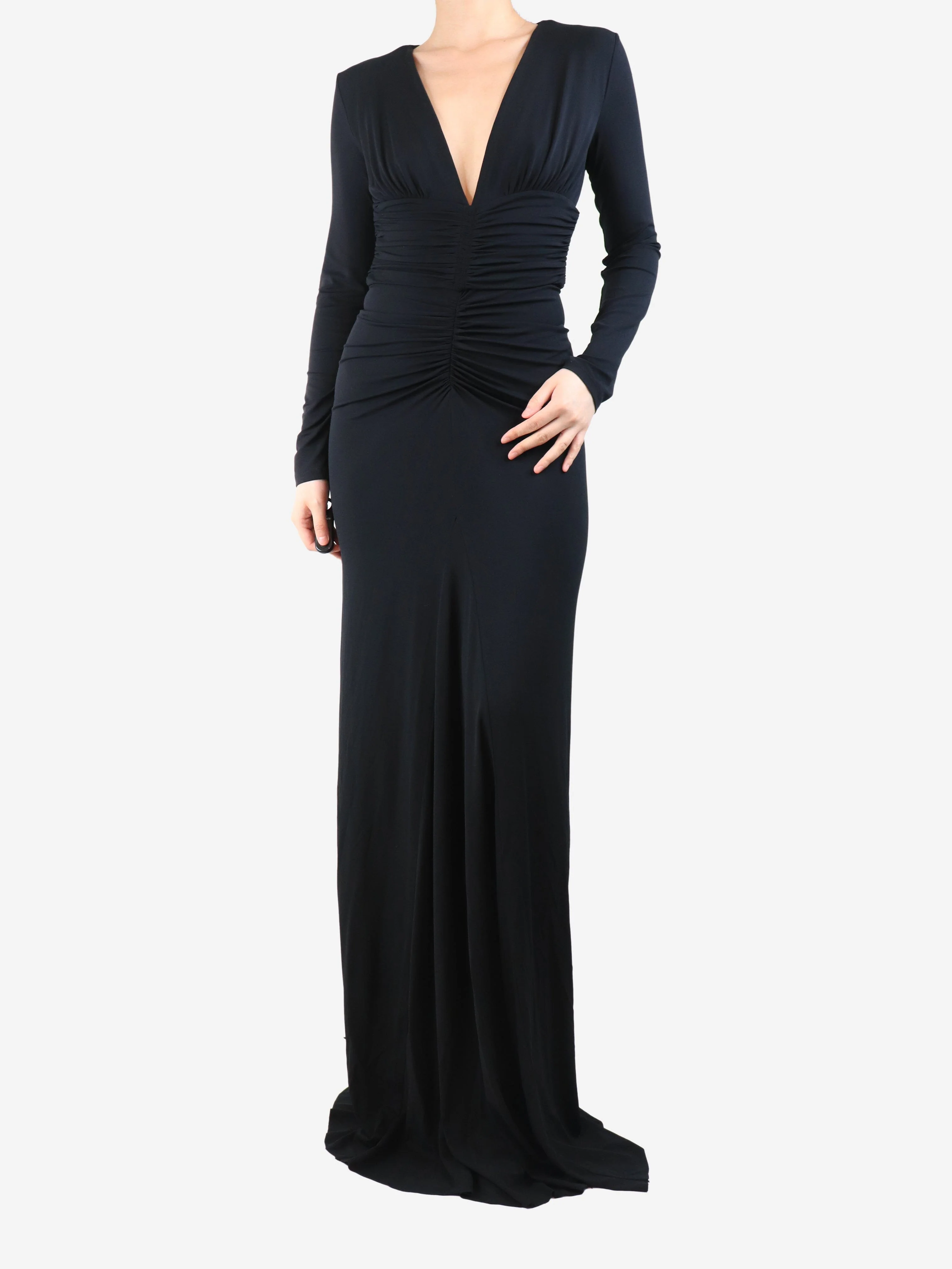 Black ruched maxi dress - size UK 12 - Image 3