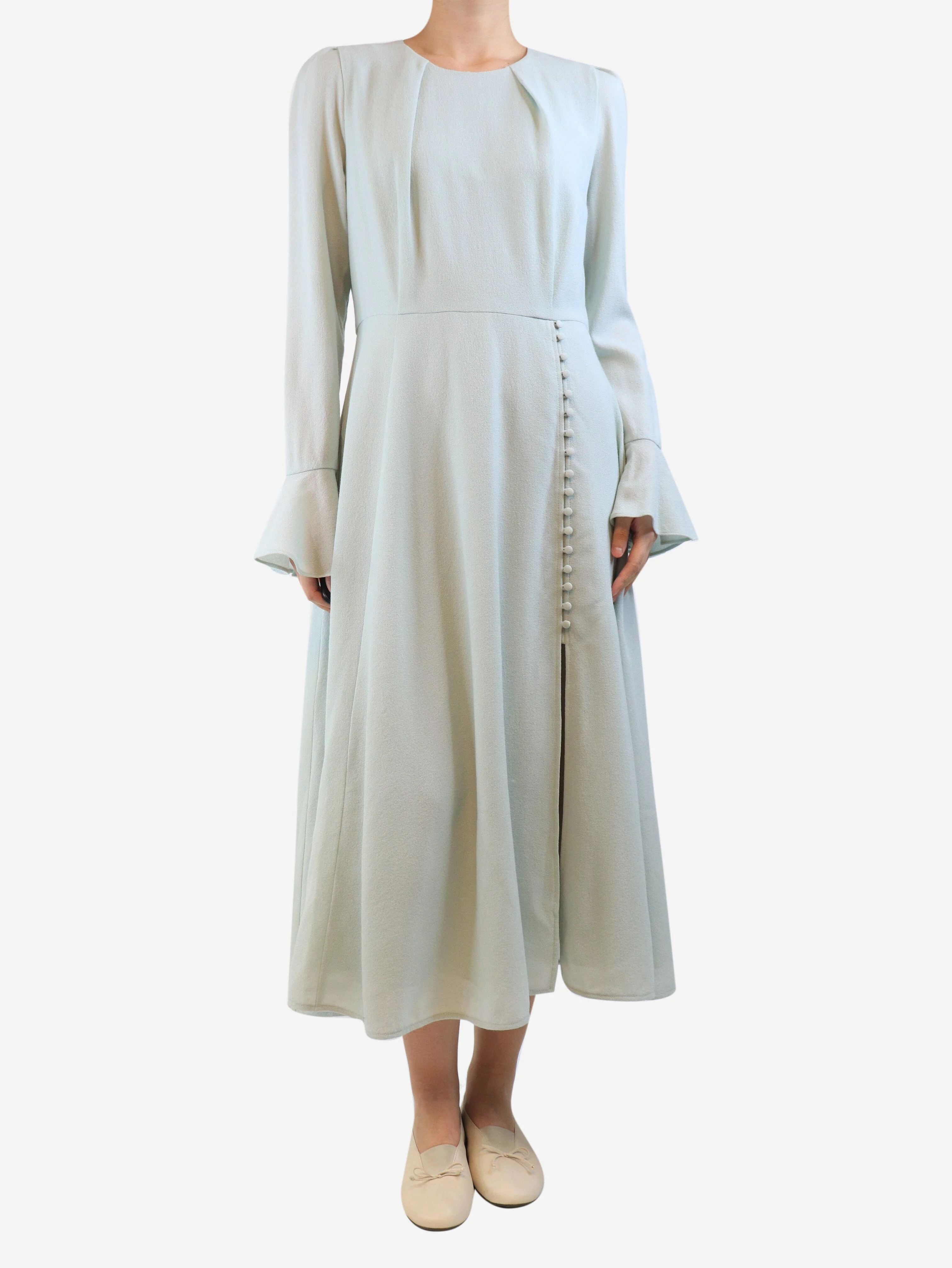 Mint green button detail long-sleeved dress - size UK 12 - Image 3