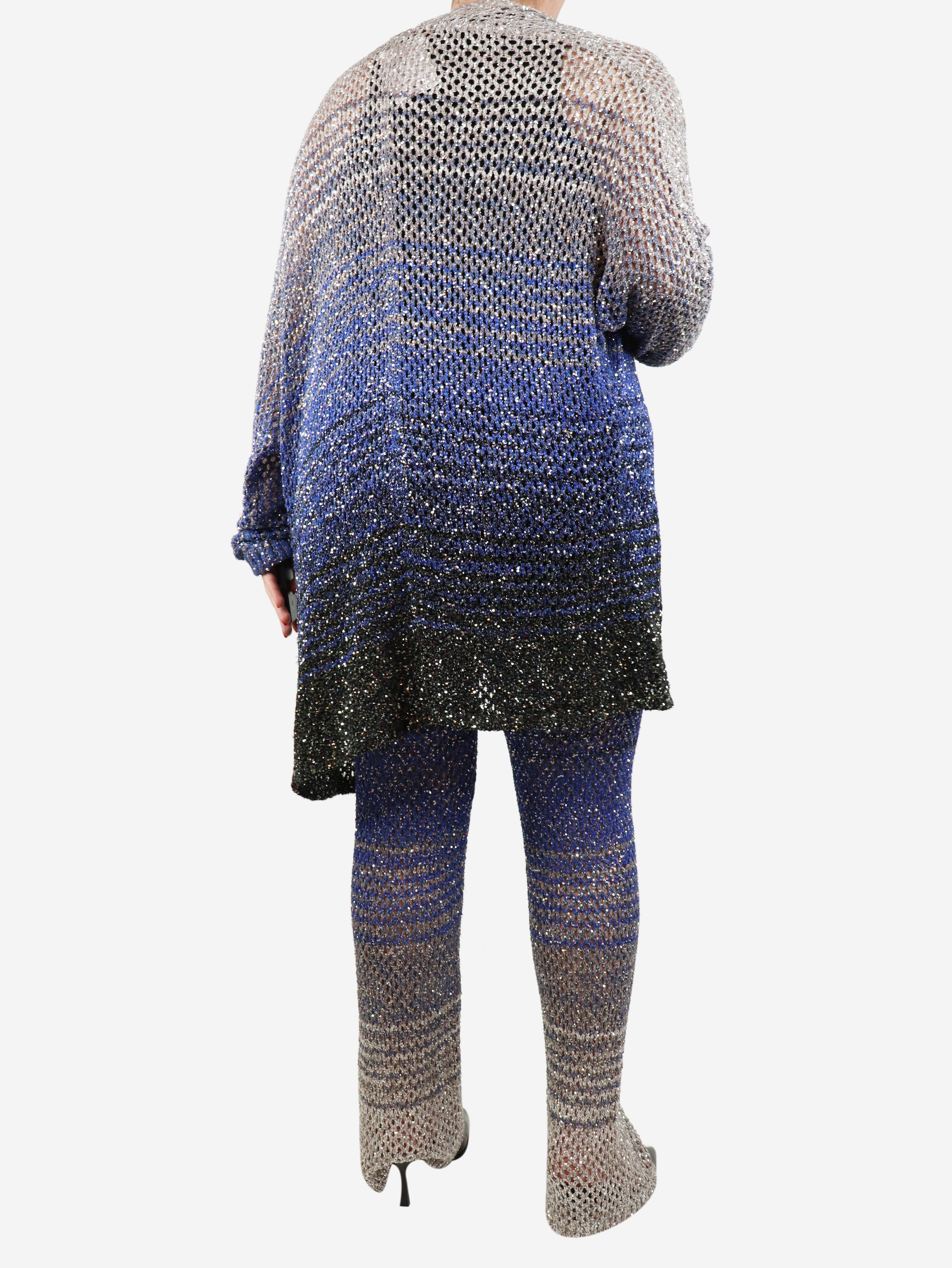 Blue crochet sequin cardigan and trousers set - UK 14 - Image 2