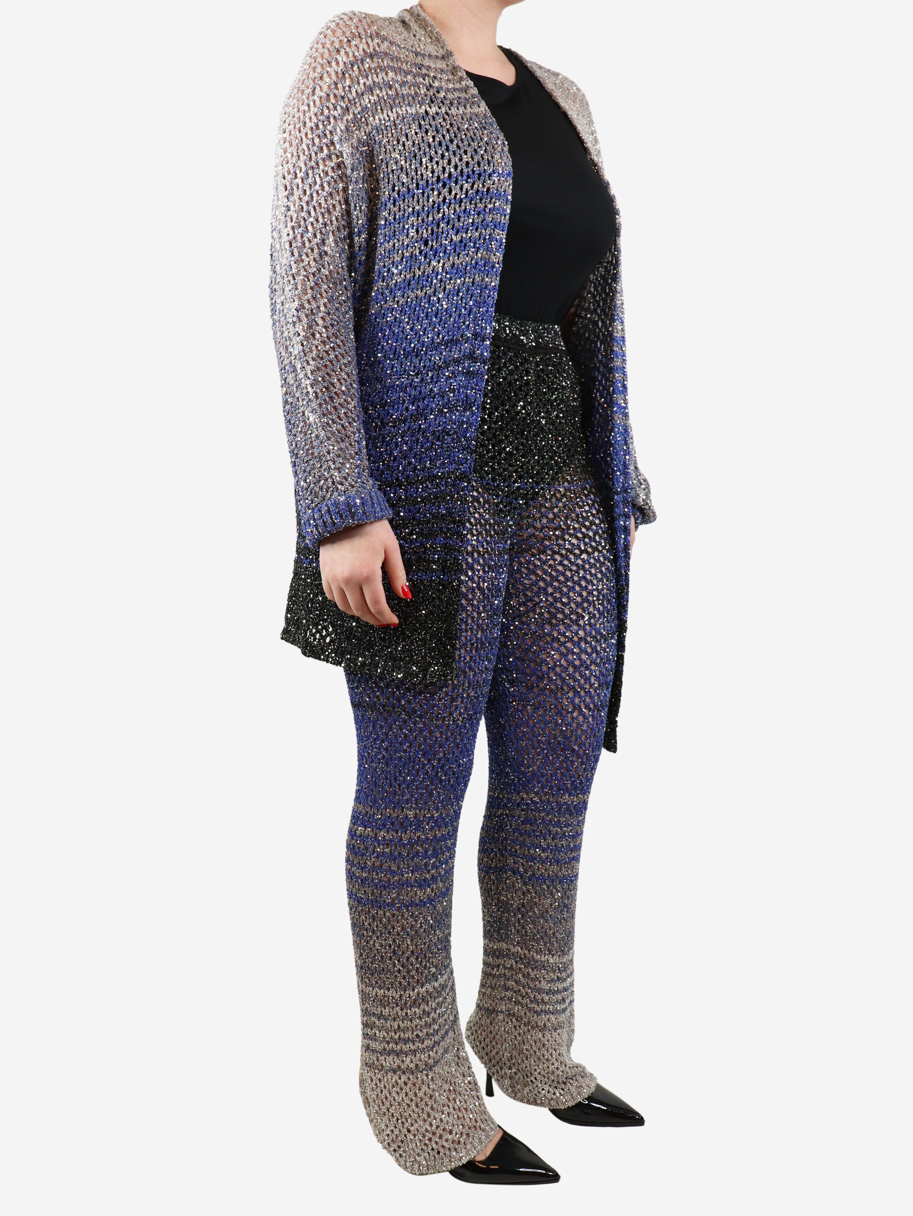 Blue crochet sequin cardigan and trousers set - UK 14 - Image 3