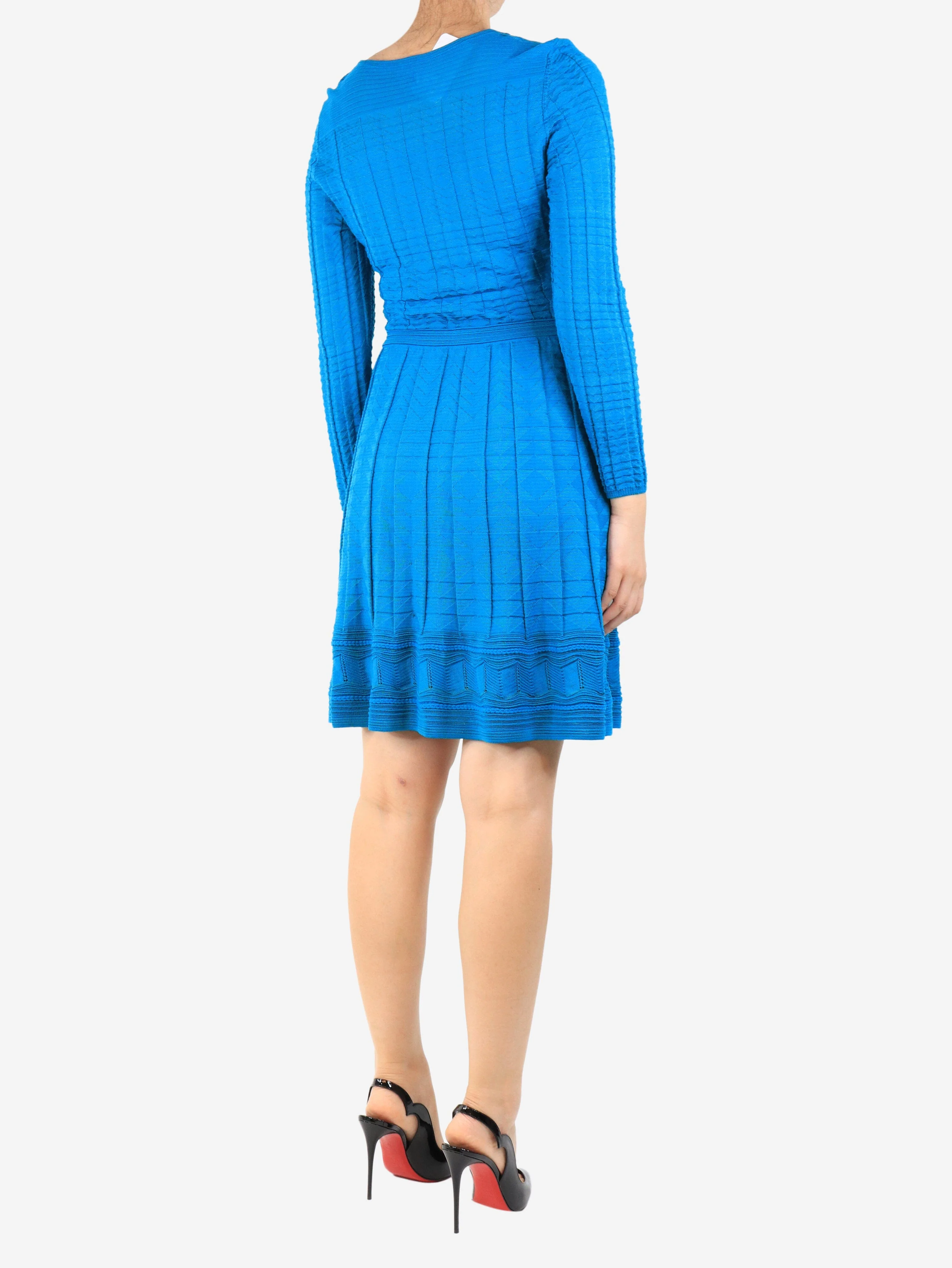 Blue pleated knit dress - size UK 10 - Image 2