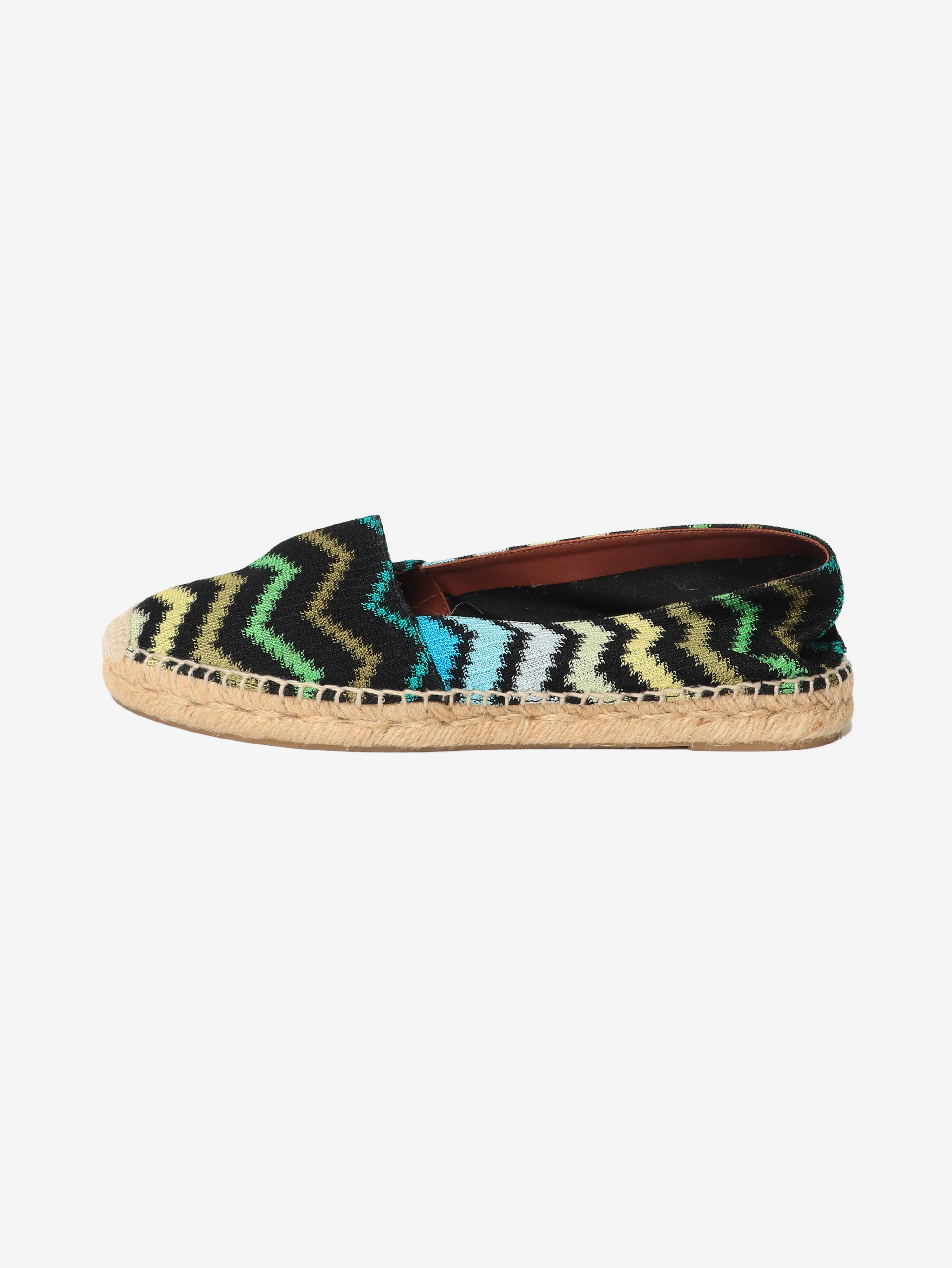 Green zig zag printed espadrilles - size EU 38 (UK 5)