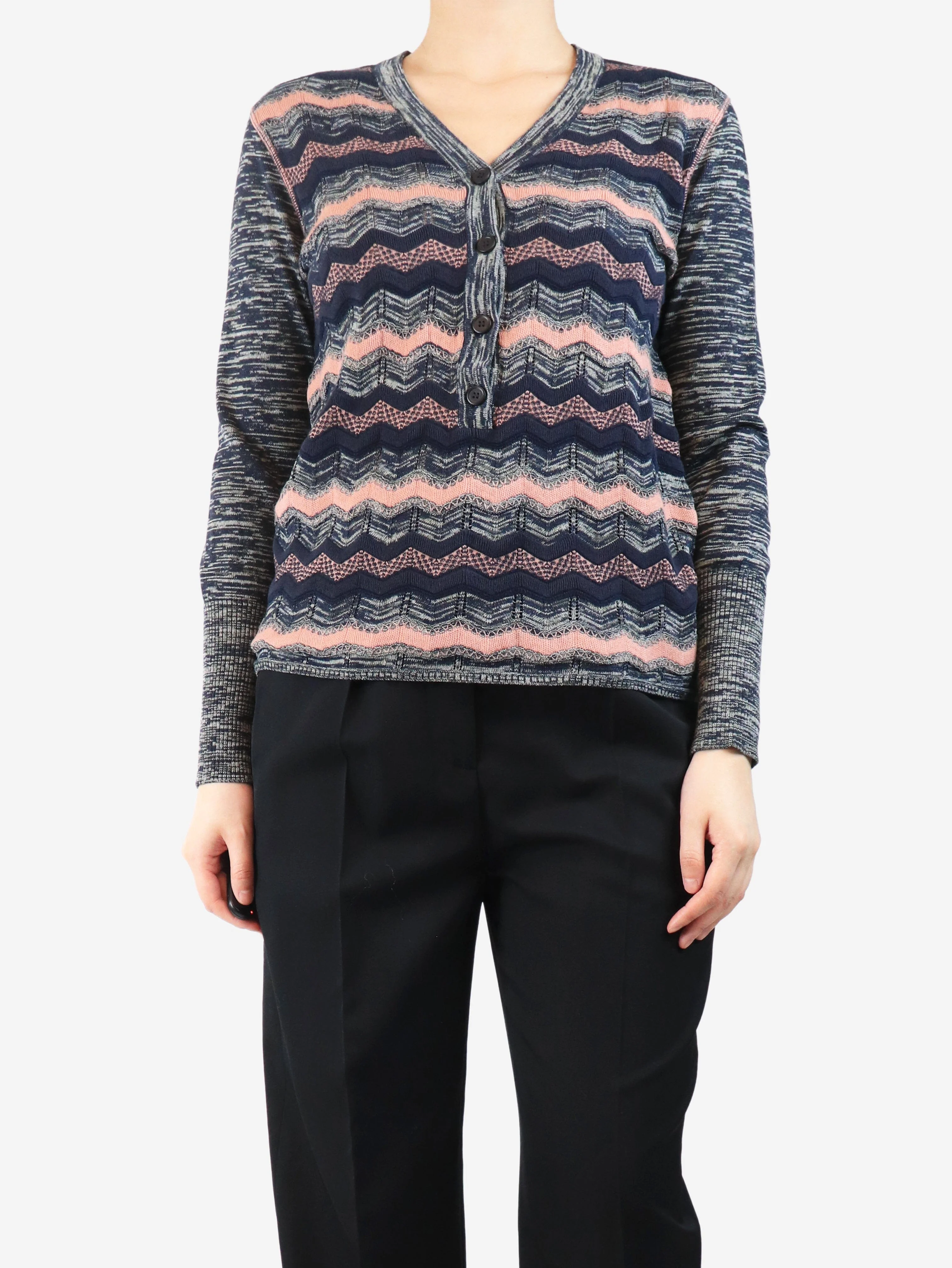 Grey zig-zag knit top - size UK 10