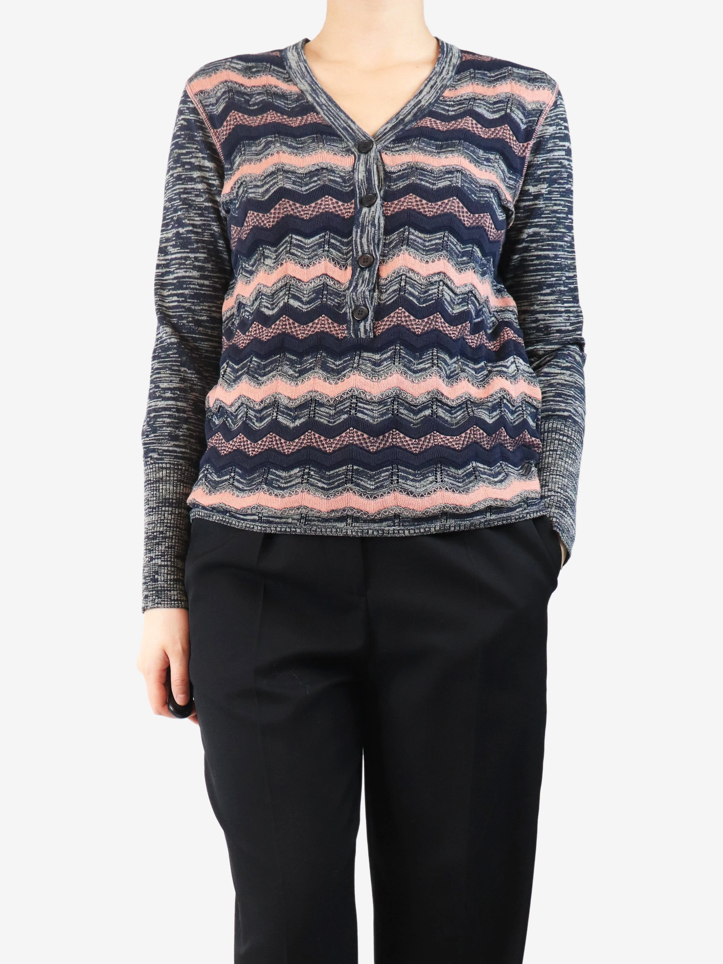 Grey zig-zag knit top - size UK 10 - Image 3