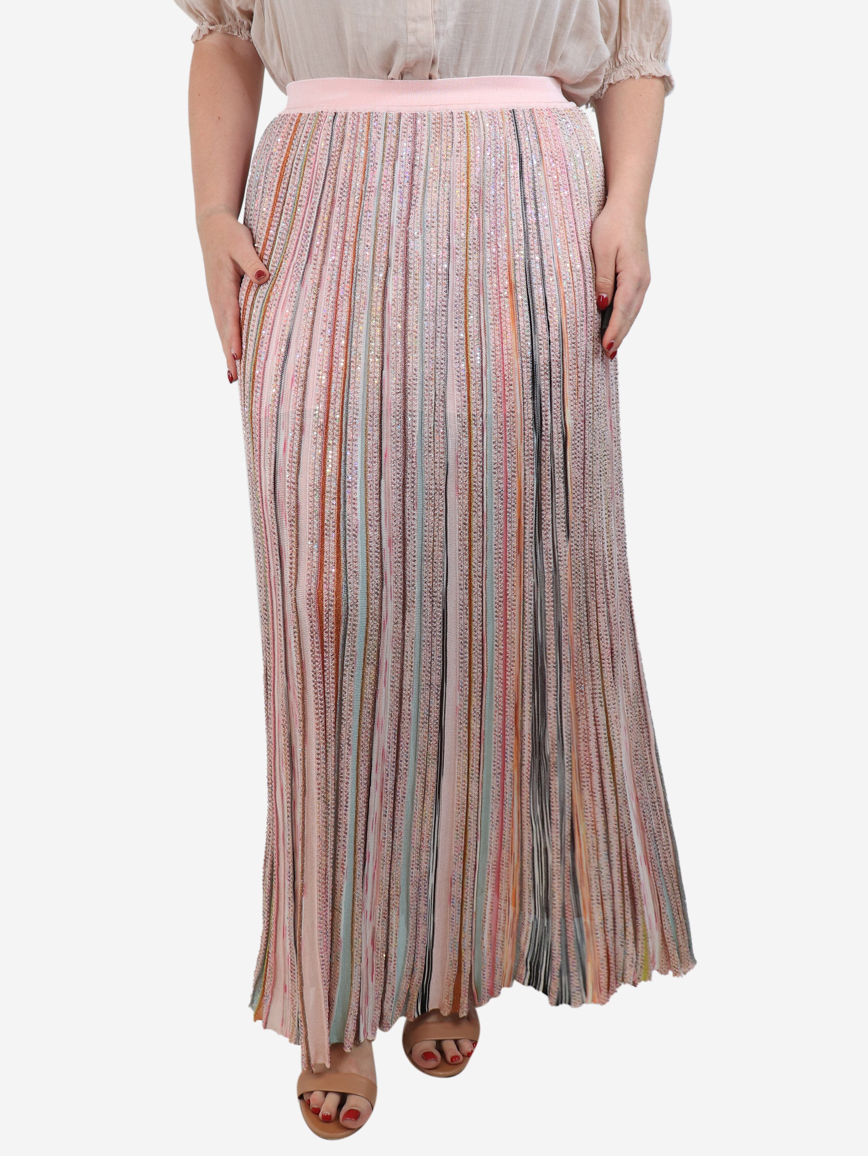 Pink sequin striped maxi skirt - size UK 14