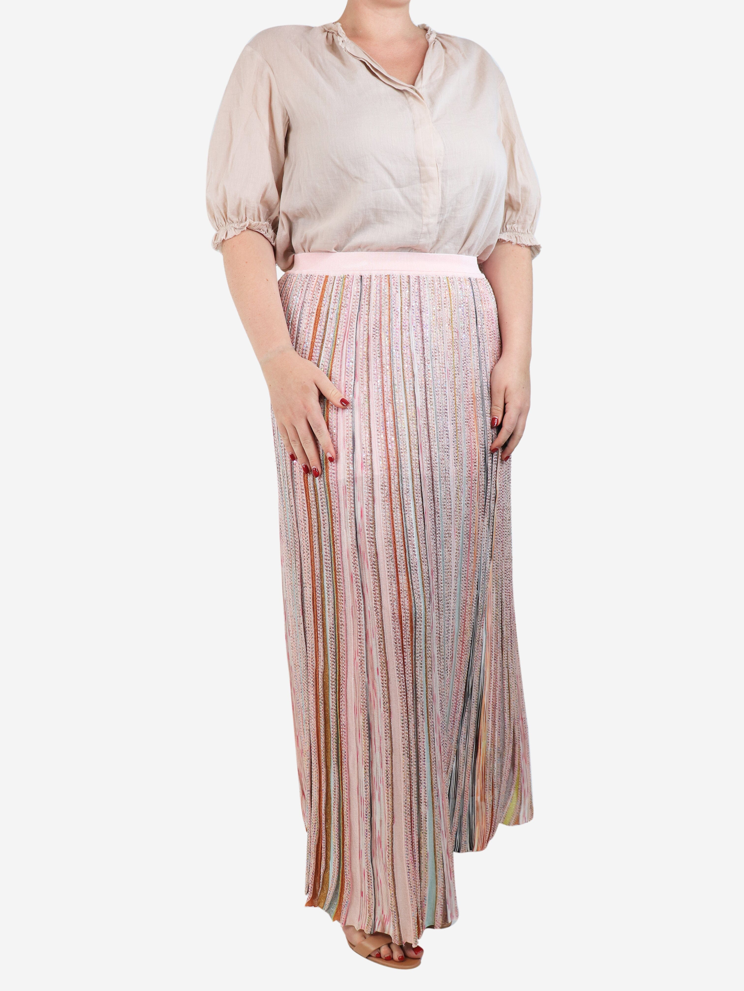Pink sequin striped maxi skirt - size UK 14 - Image 2
