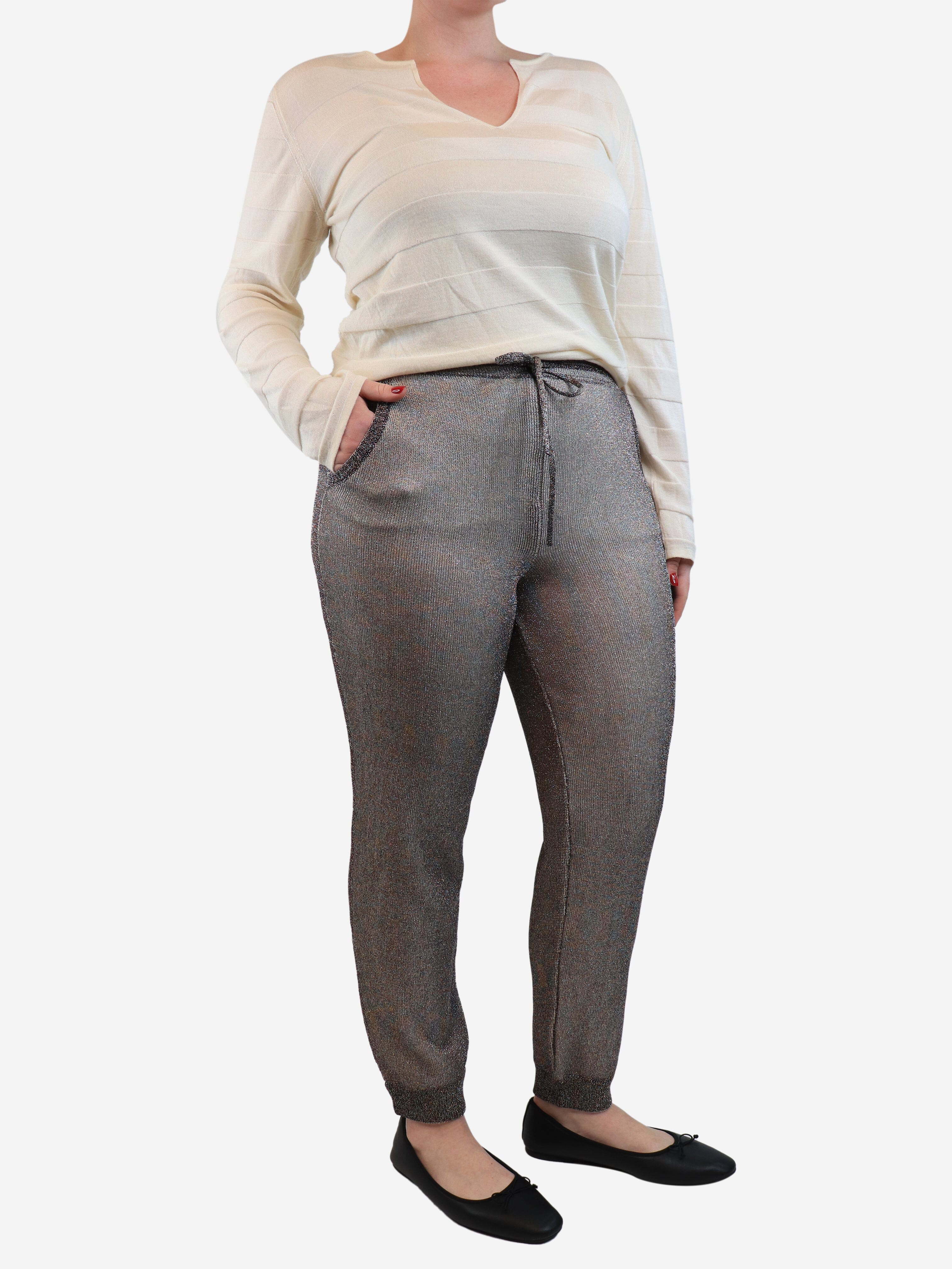 Taupe cuffed lurex trousers - size UK 12 - Image 2