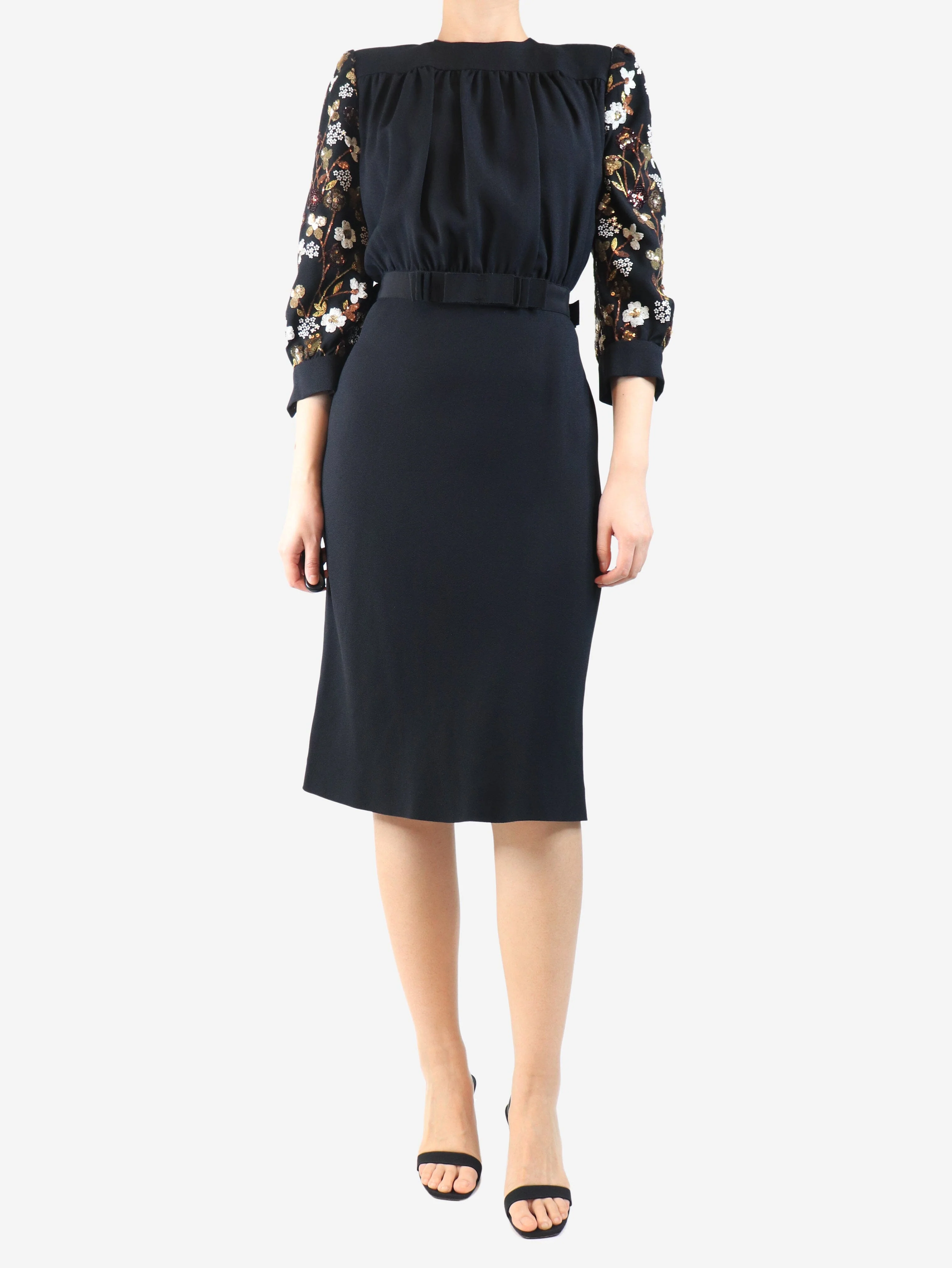 Black AW12 embellished crepe midi dress - size UK 10