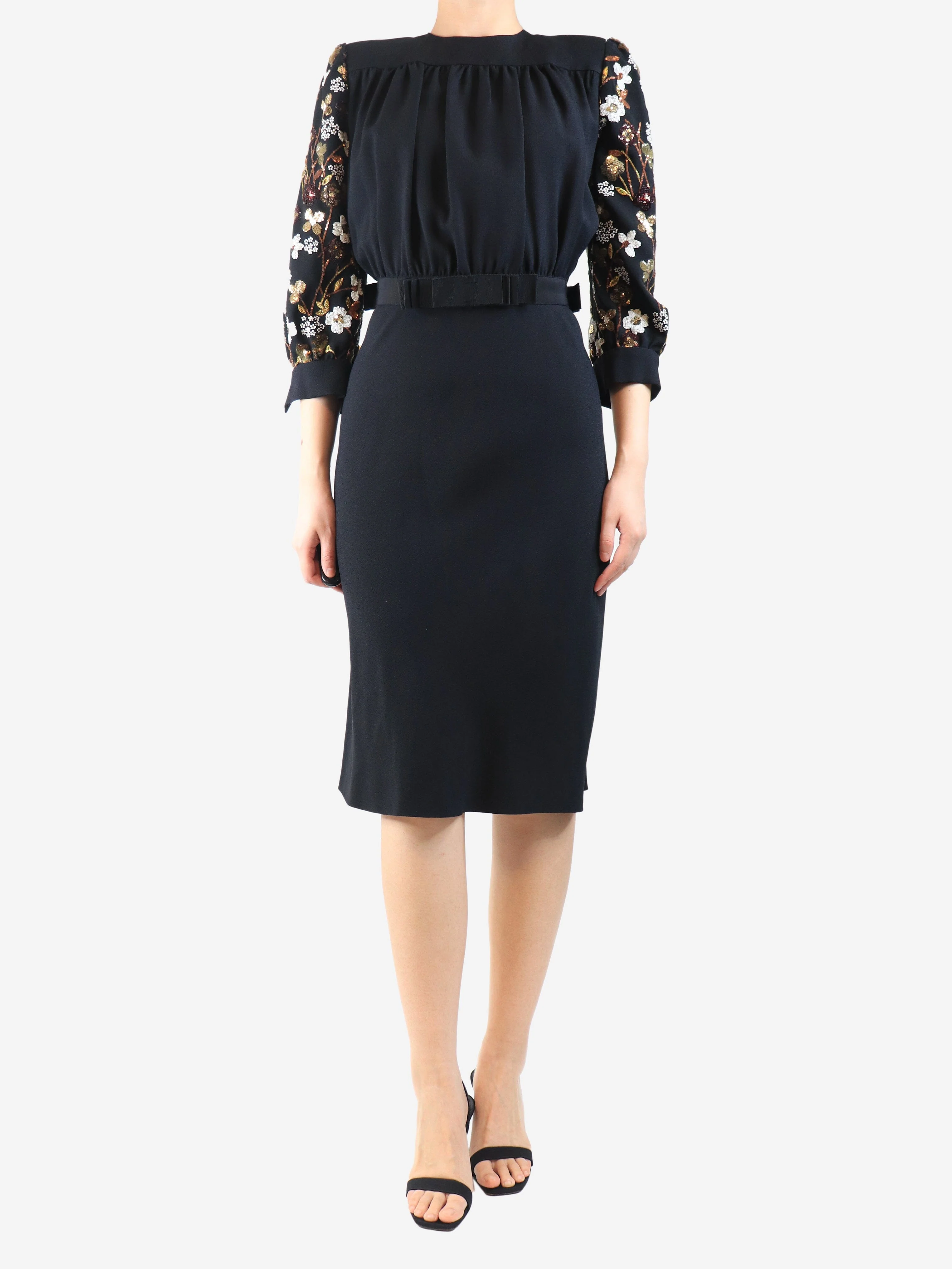 Black AW12 embellished crepe midi dress - size UK 10 - Image 3