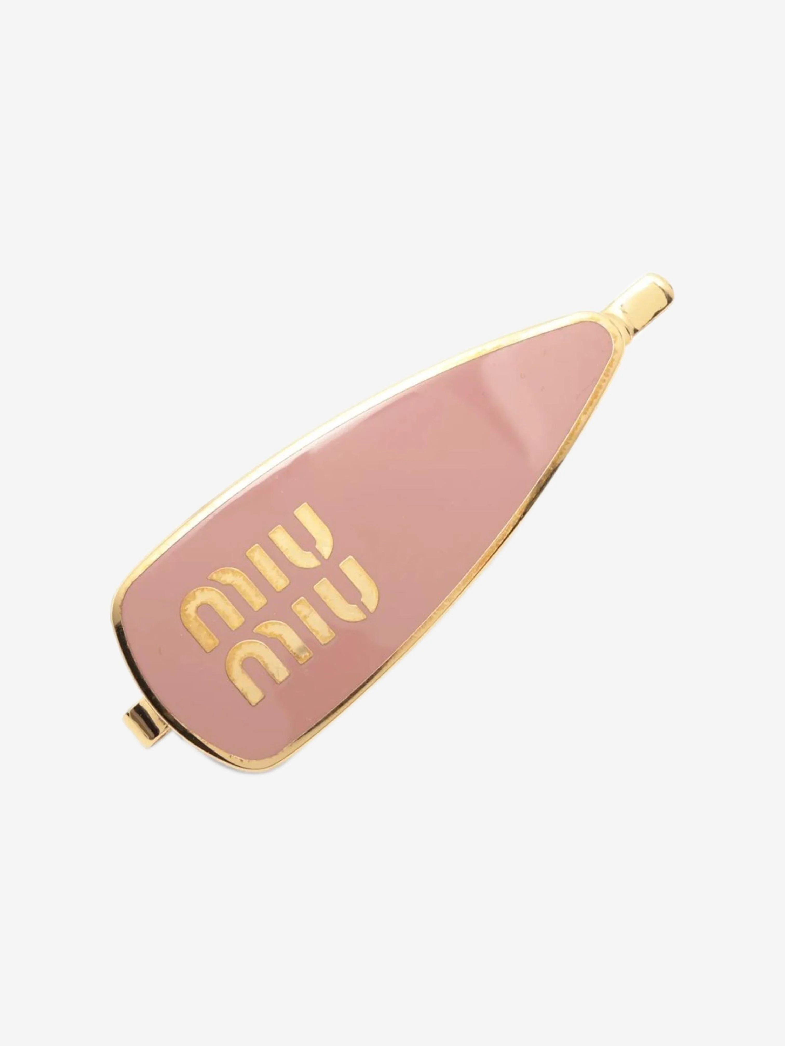 Gold and pink metal logo hair clip
