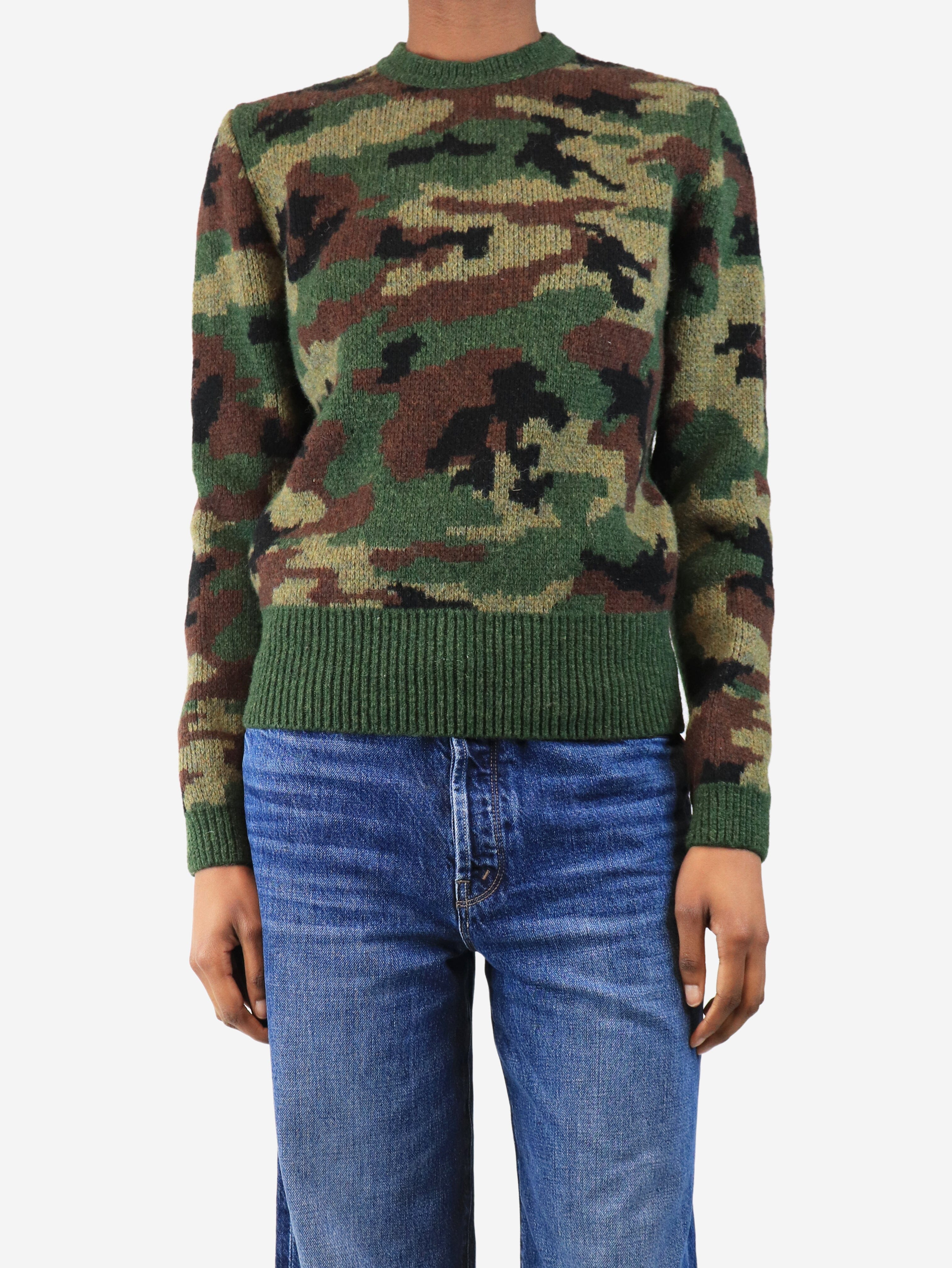 Green camouflage wool jumper - size UK 14