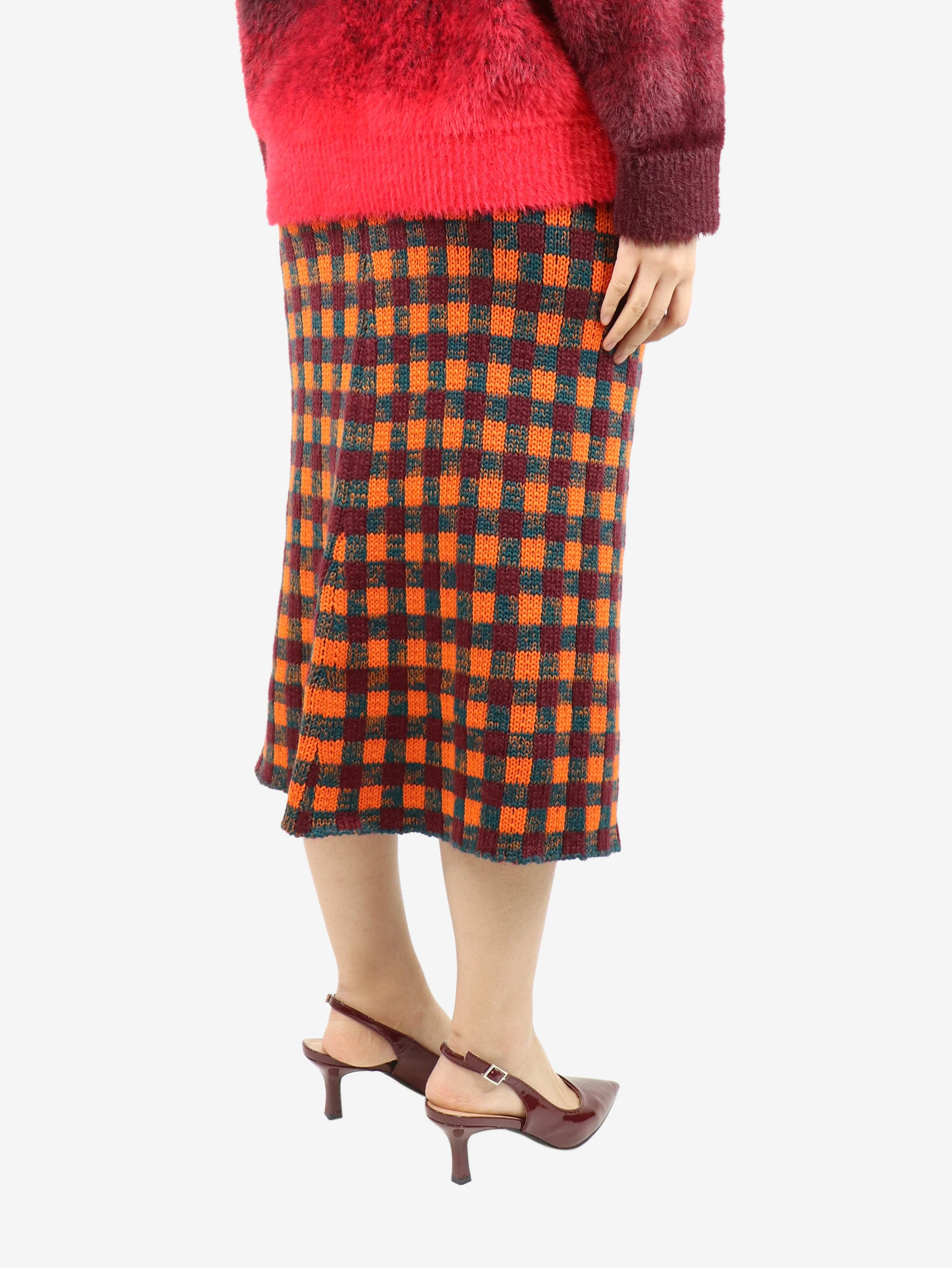 Multicolour midi checked knit skirt - size UK 8 - Image 3