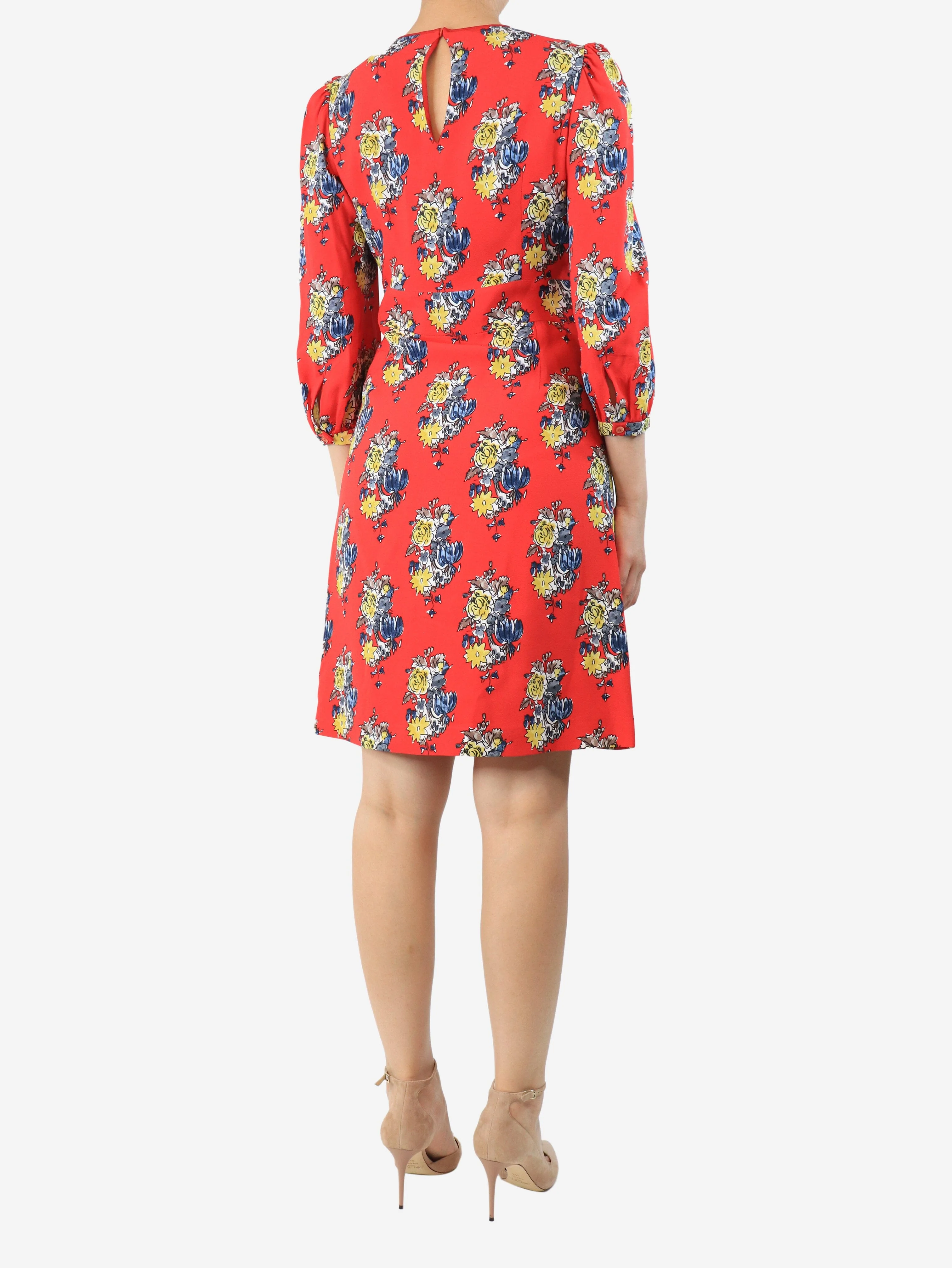 Red floral printed mini dress - size UK 8 - Image 2