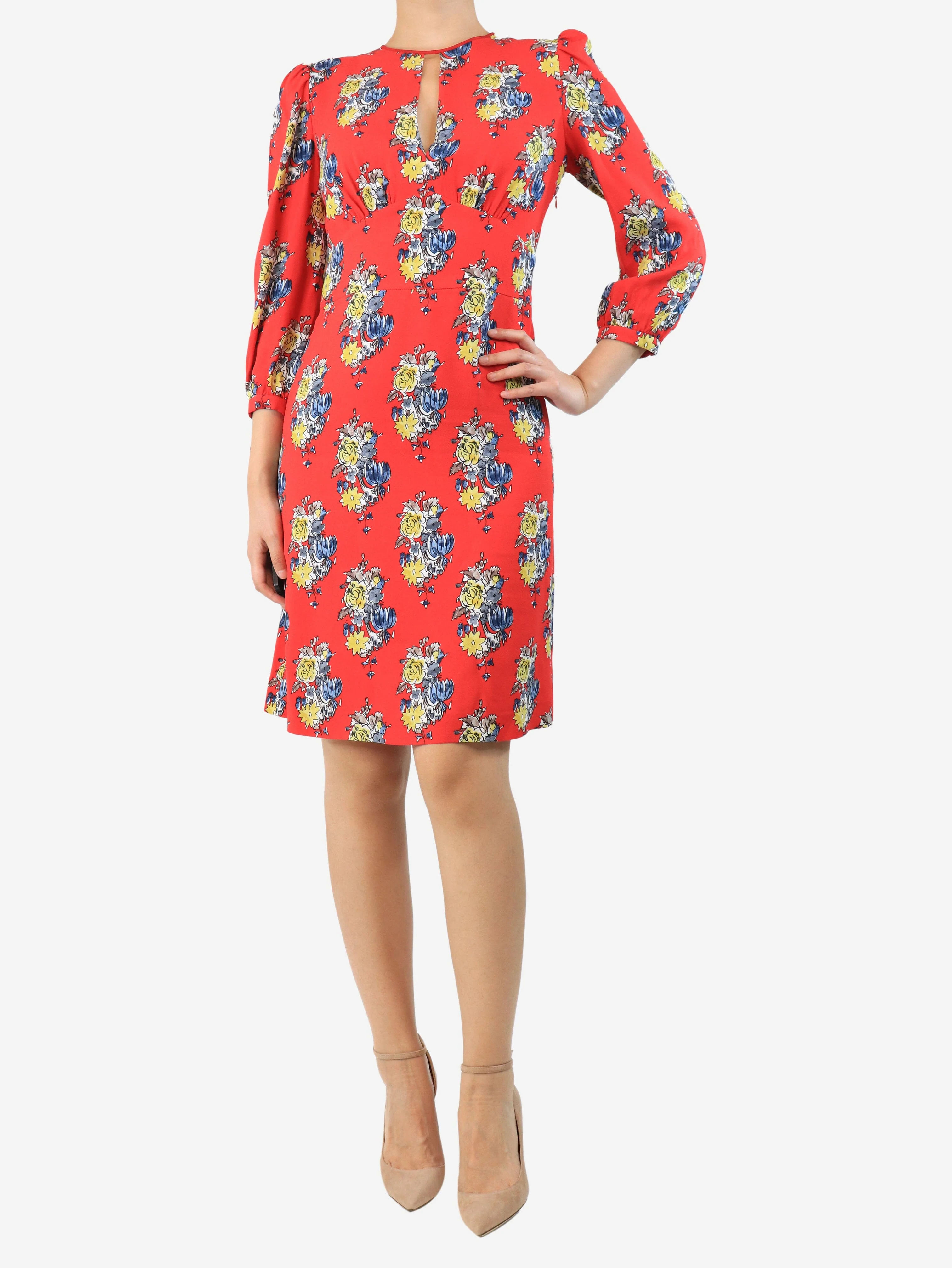 Red floral printed mini dress - size UK 8 - Image 3