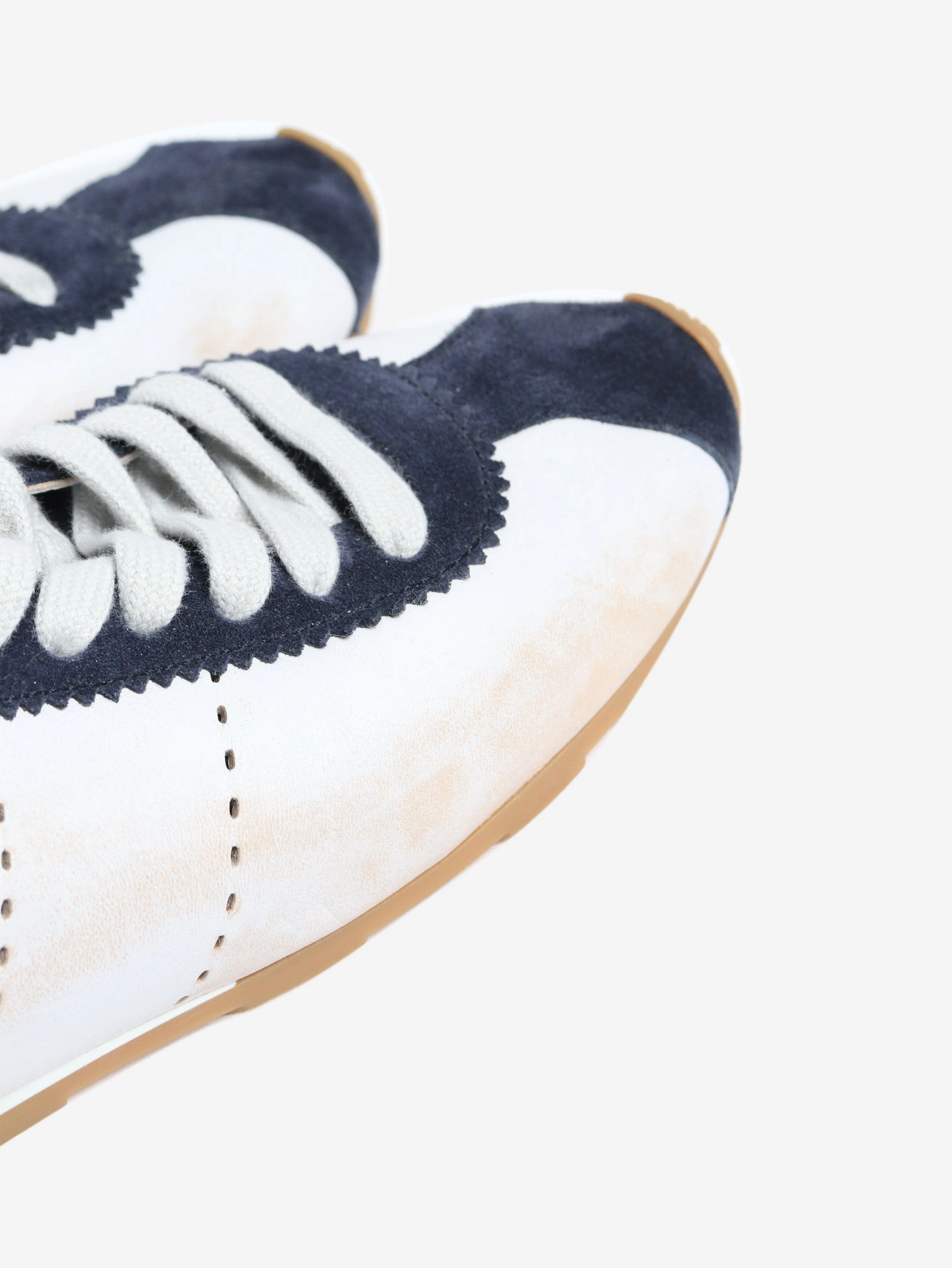 White and navy Plume leather-suede trainers - size EU 38 - Image 3