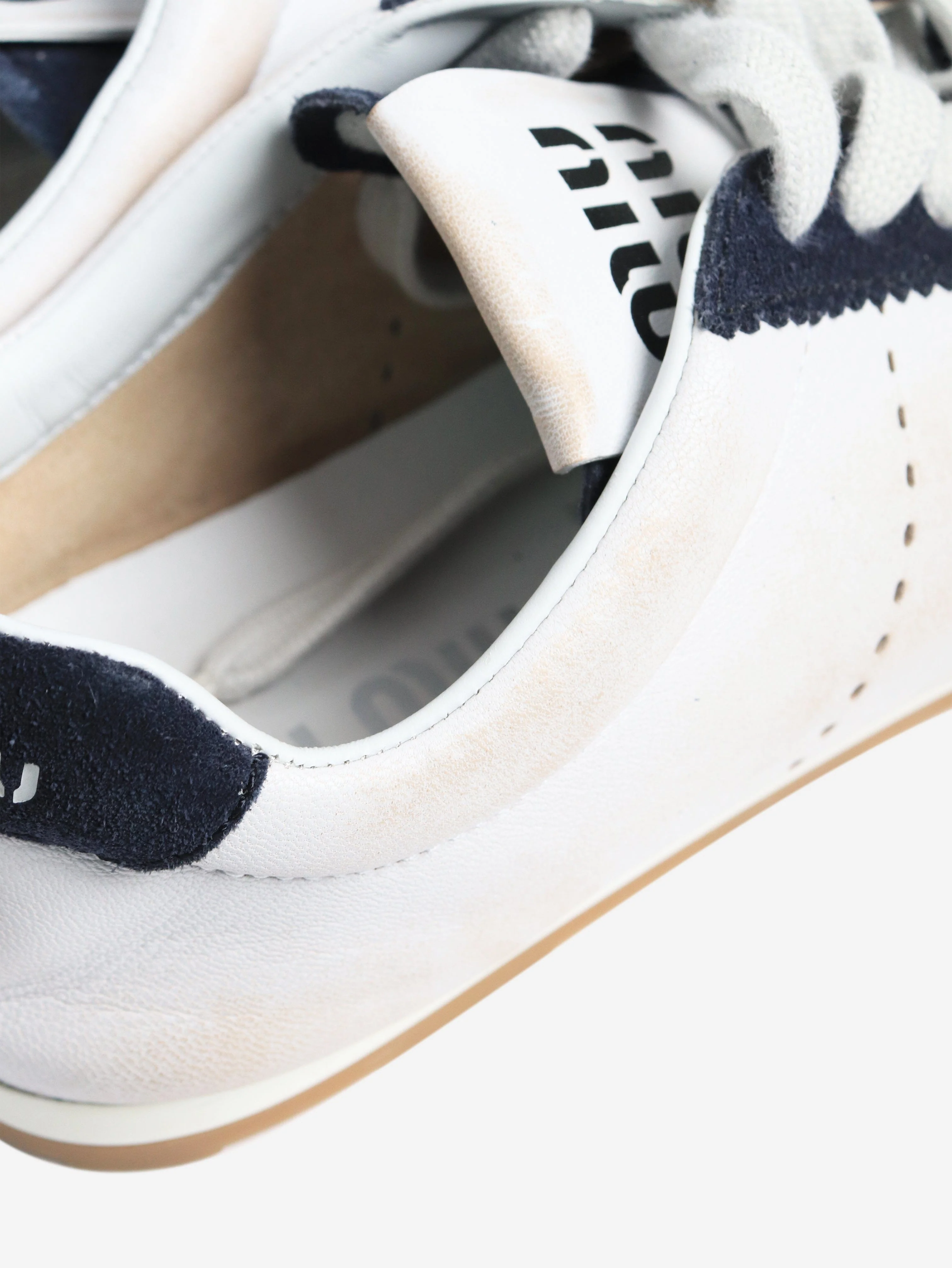 White and navy Plume leather-suede trainers - size EU 38 - Image 4