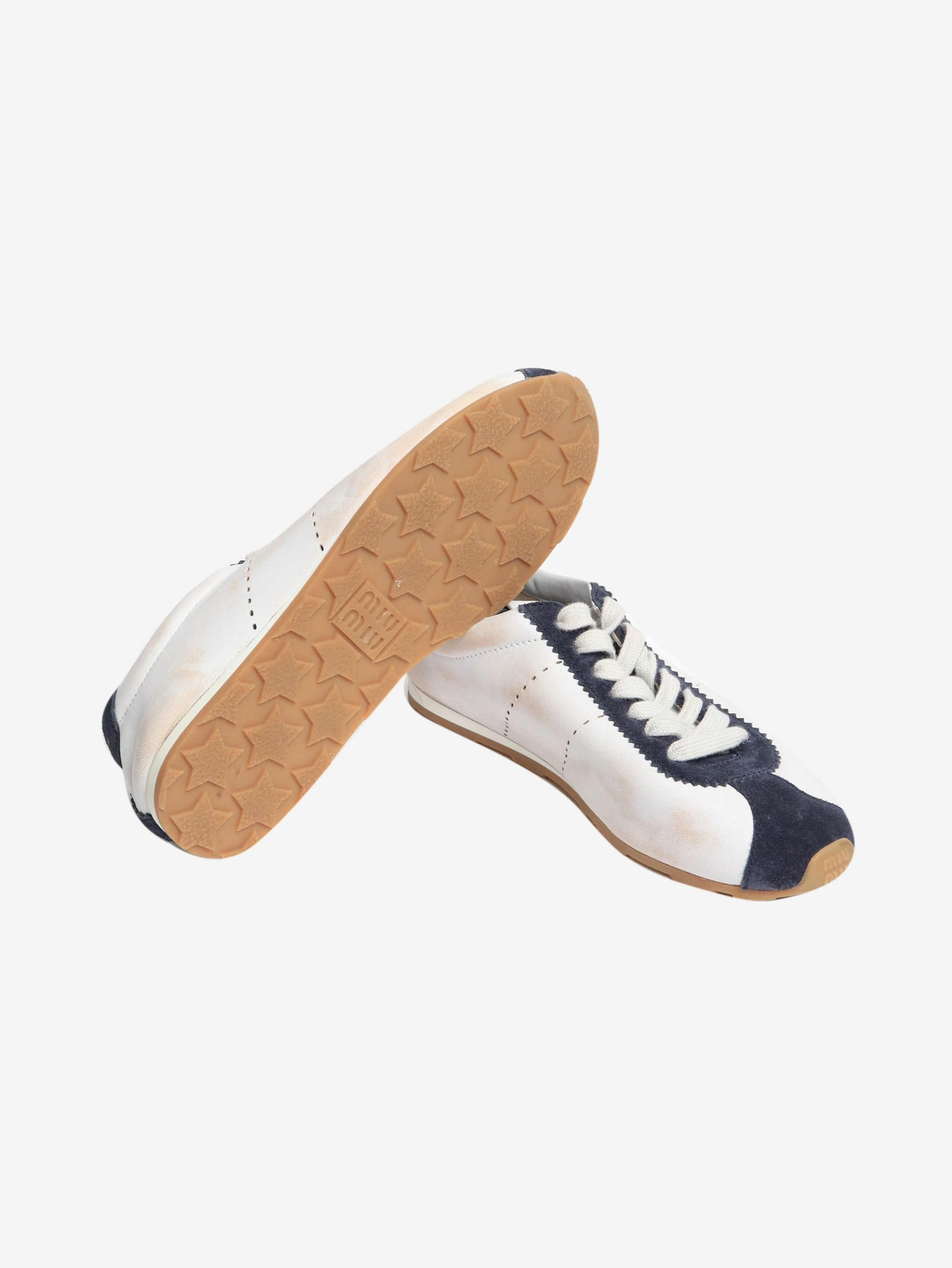 White and navy Plume leather-suede trainers - size EU 38 - Image 5