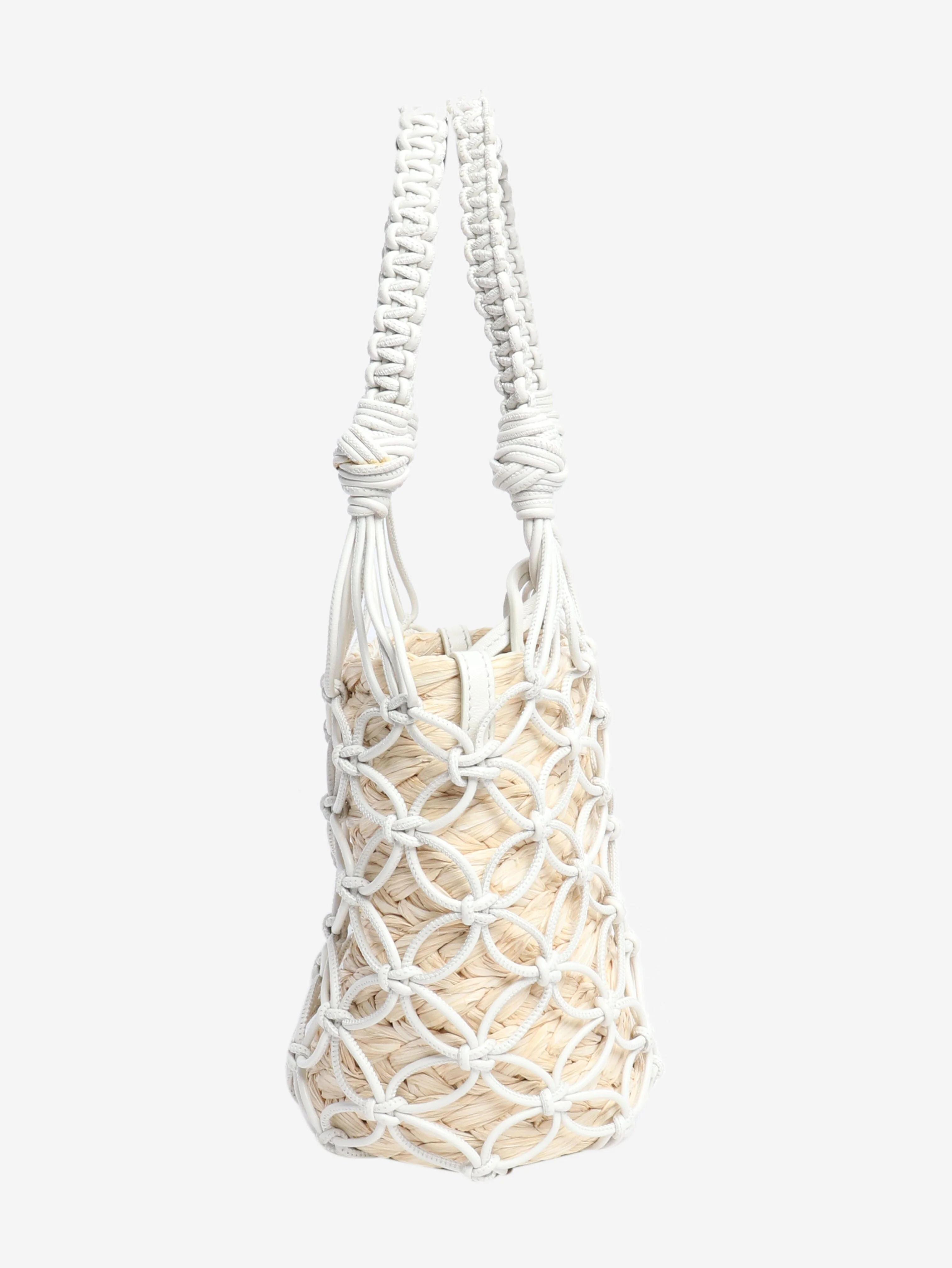 White raffia woven bucket bag - Image 2
