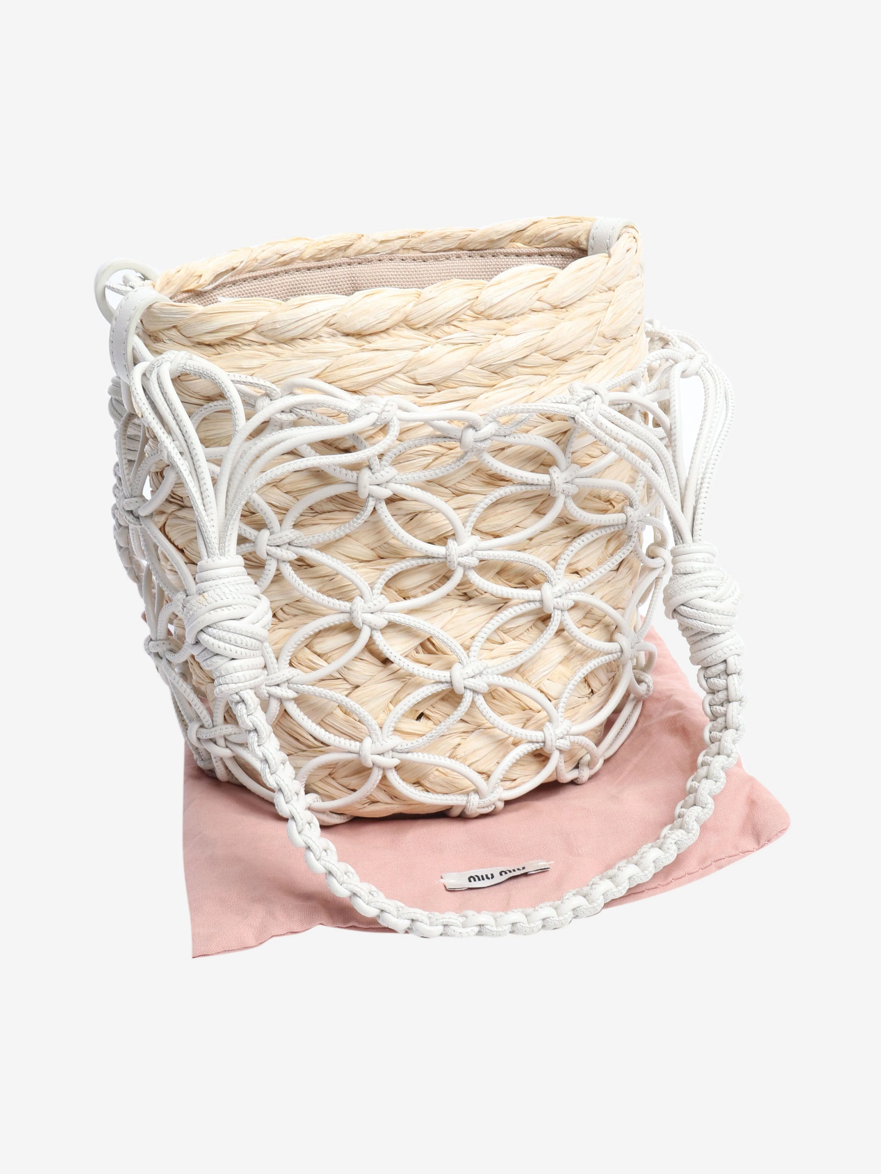 White raffia woven bucket bag - Image 6