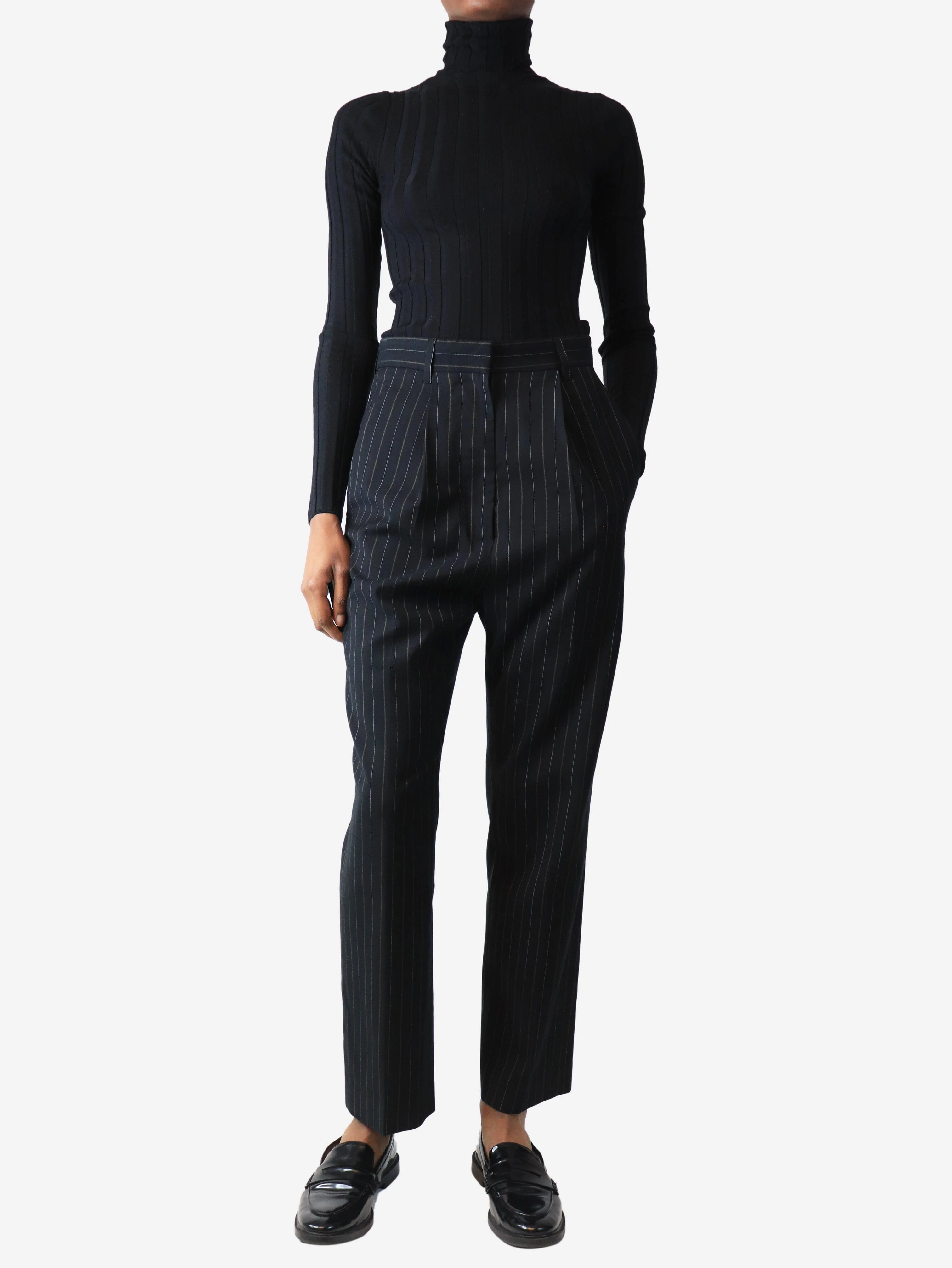 Black pinstripe tapered trousers - size UK 6 - Image 2