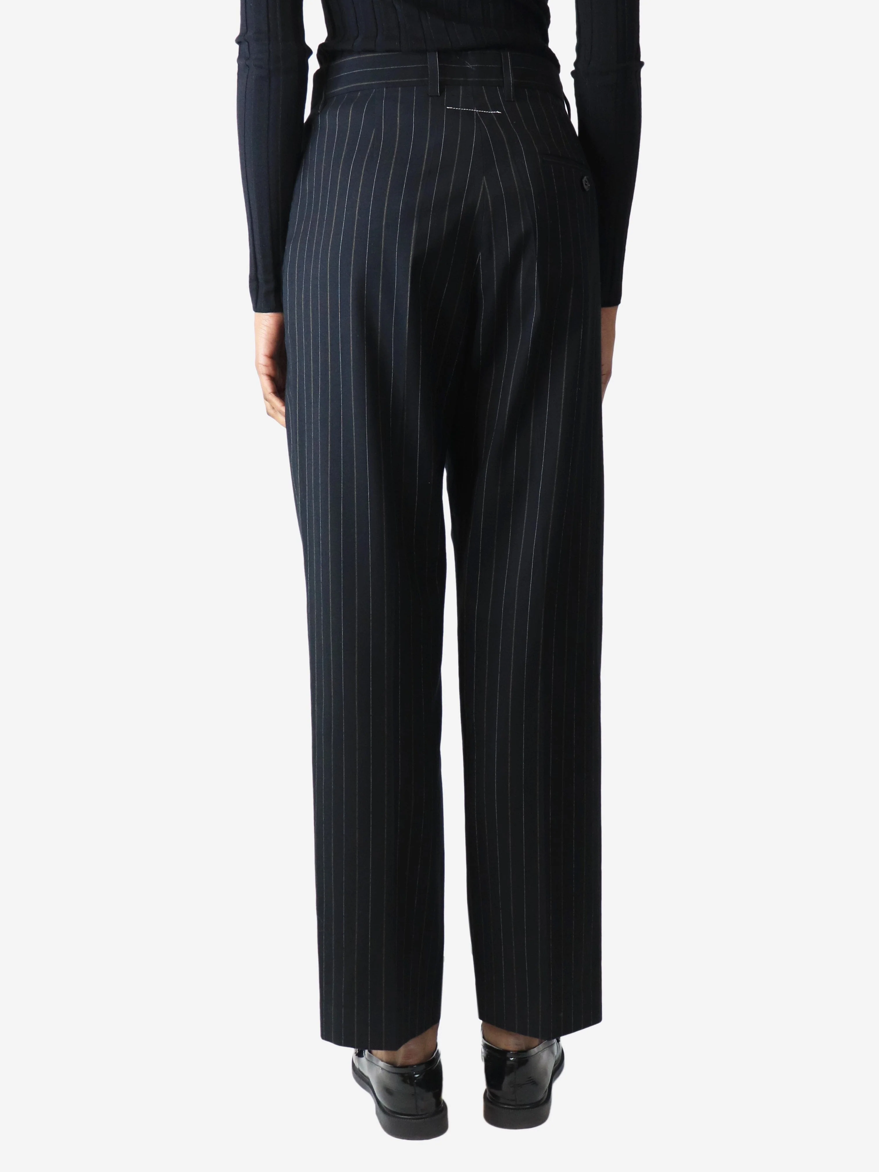Black pinstripe tapered trousers - size UK 6 - Image 3