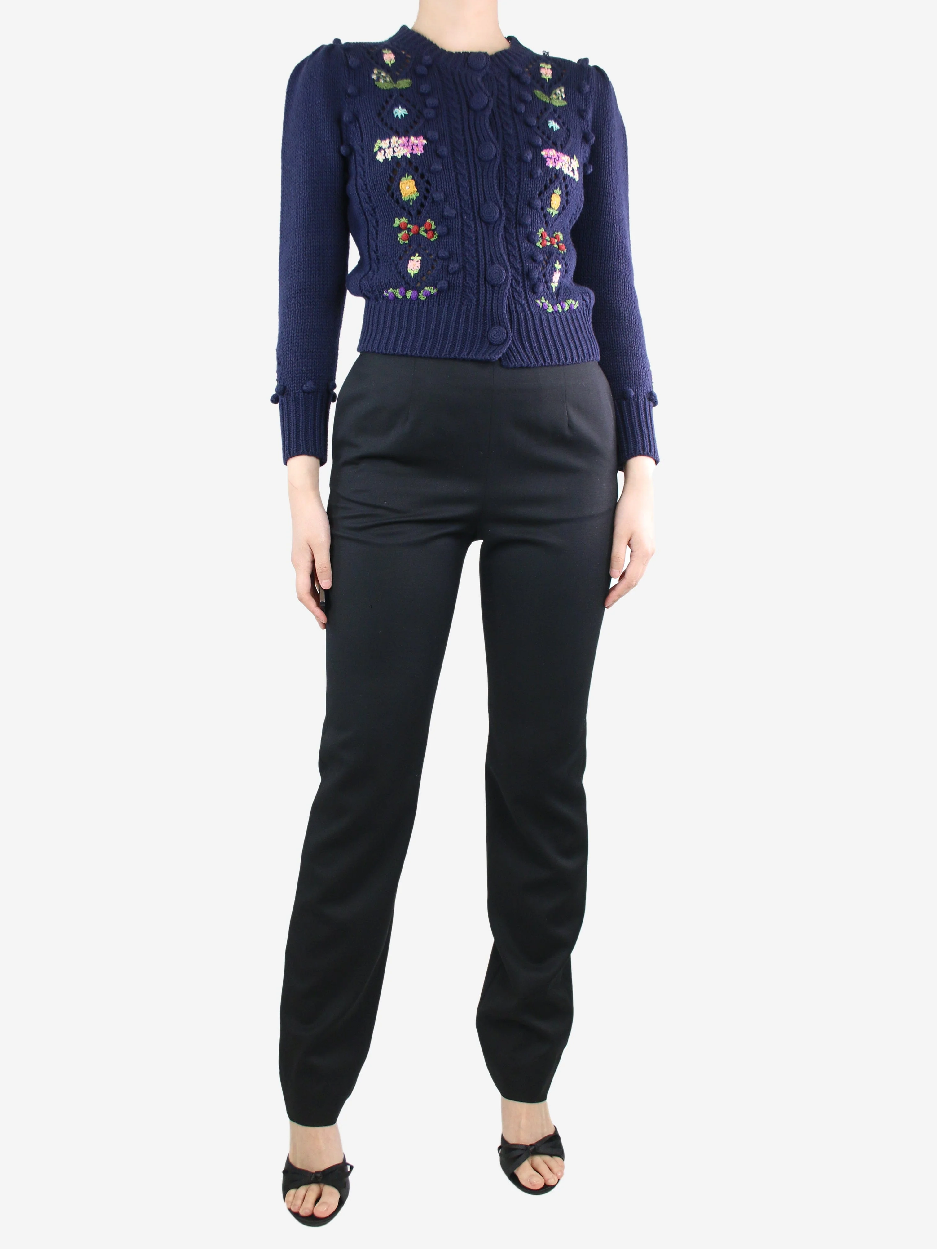 Black slim-fit wool trousers - size UK 12 - Image 2