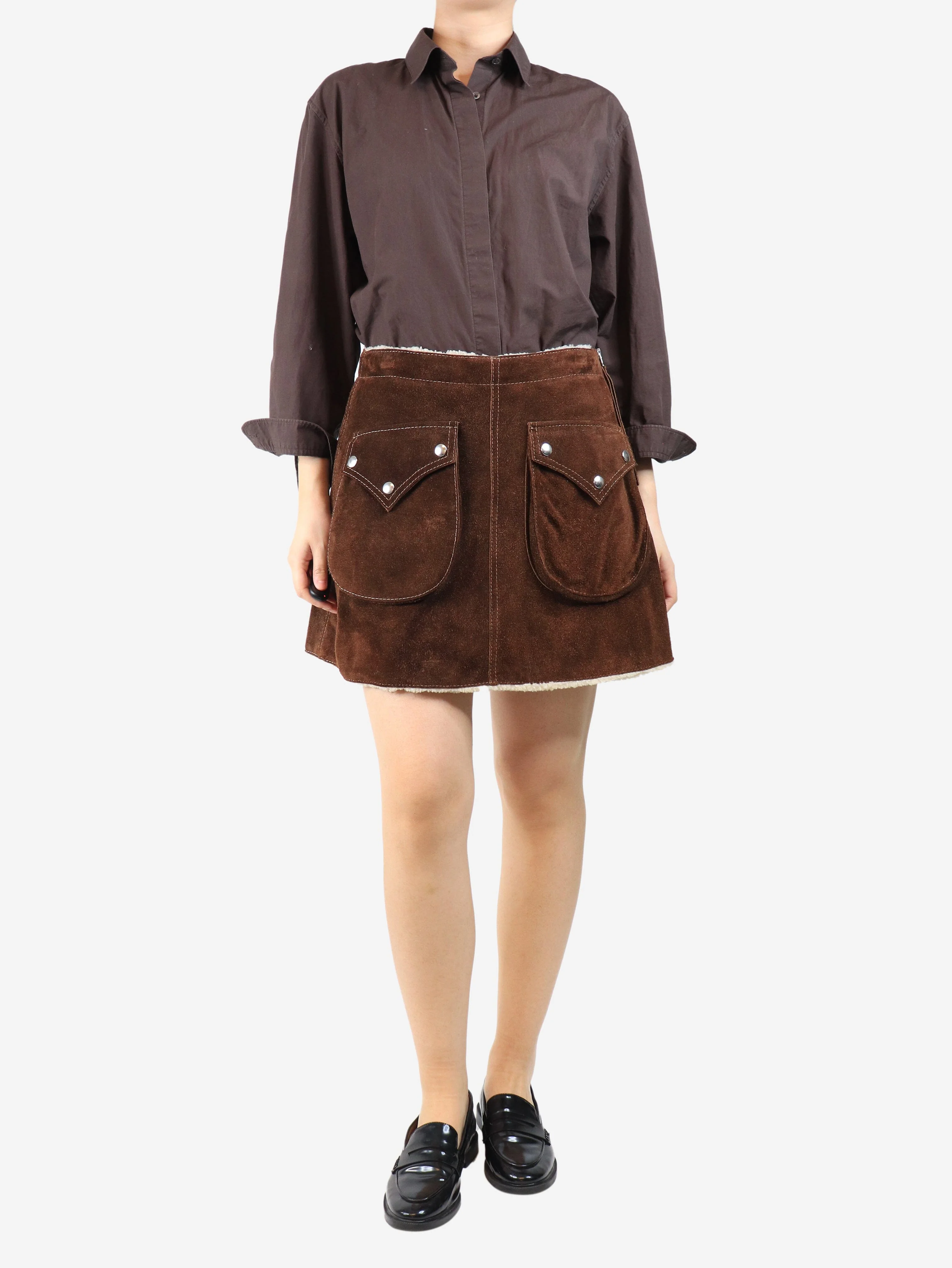 Brown shearling mini skirt - size UK 12 - Image 2
