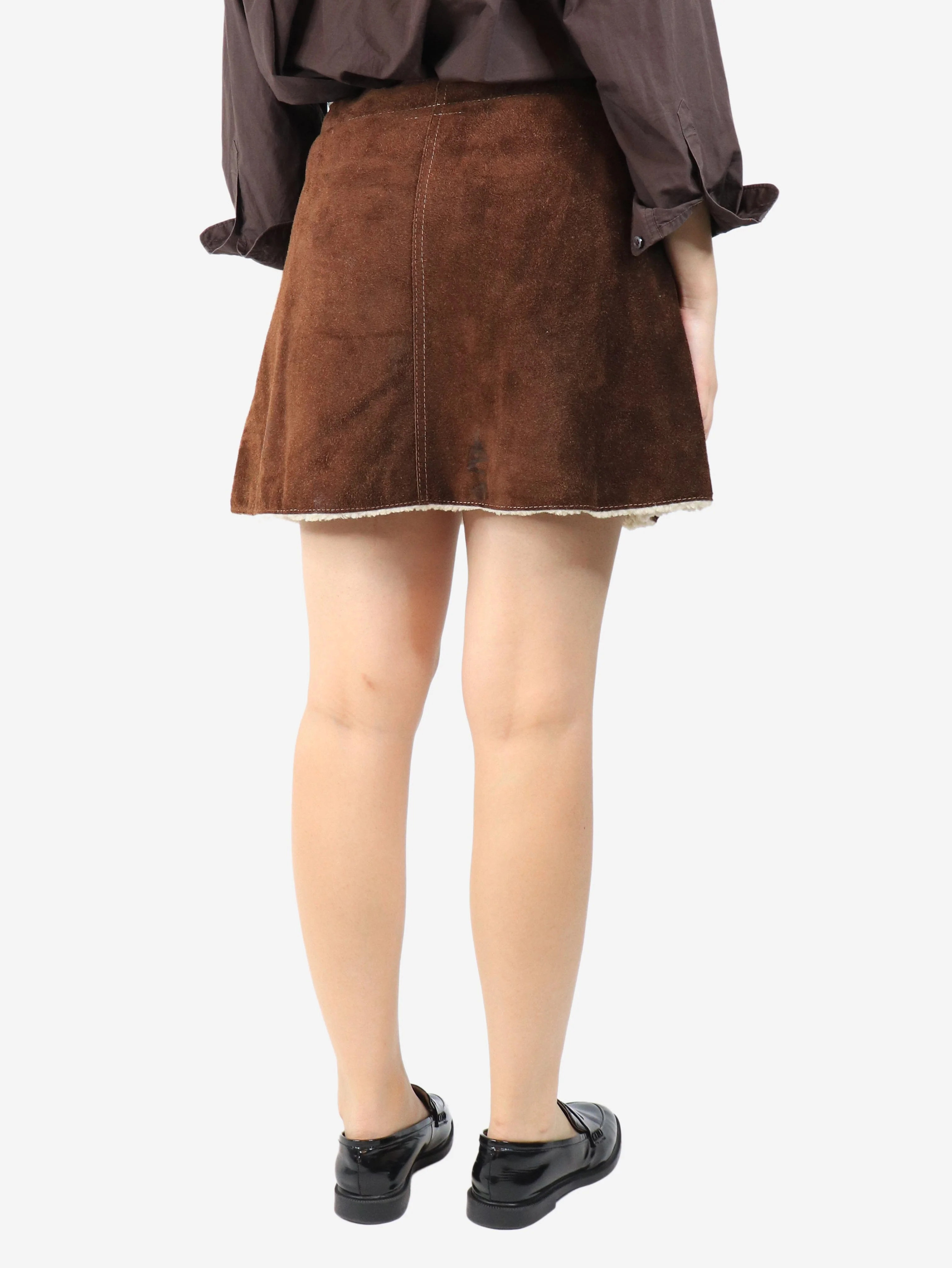 Brown shearling mini skirt - size UK 12 - Image 3