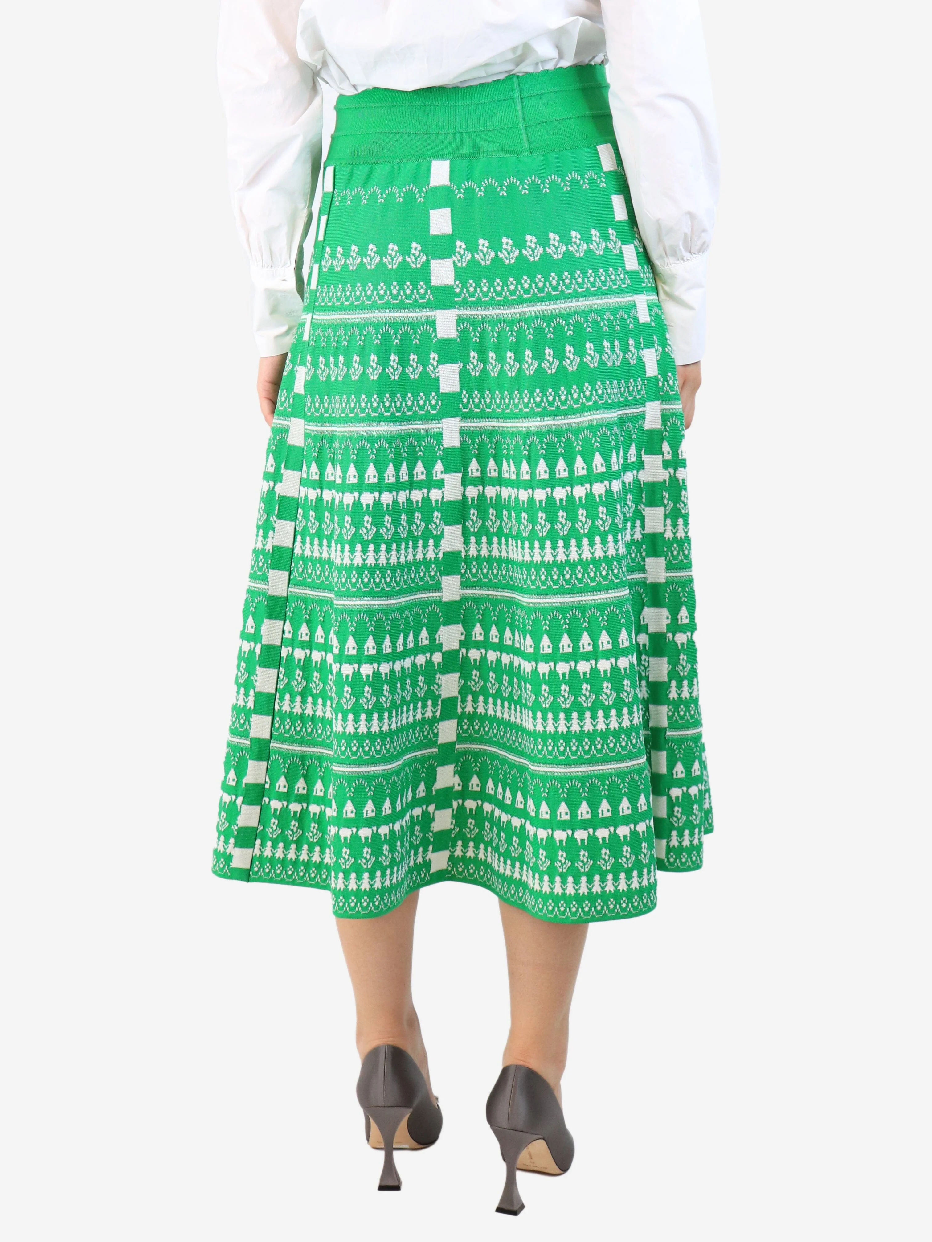 Green and white knit midi skirt - size L - Image 3