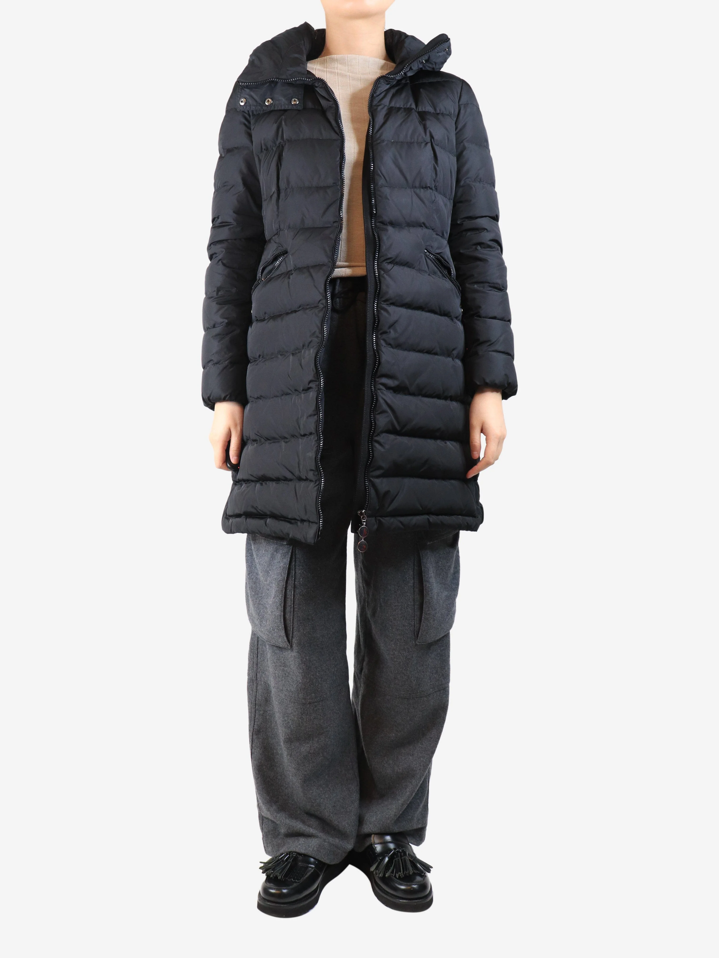 Black long puffer coat - size UK 14 - Image 3