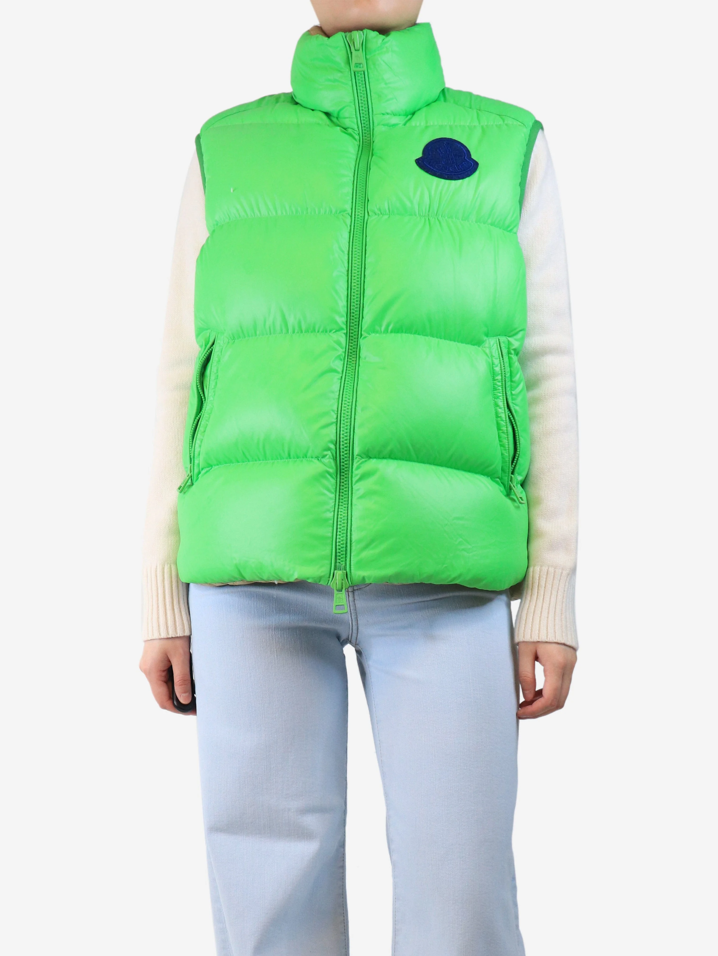 Bright green puffer vest - size UK 12
