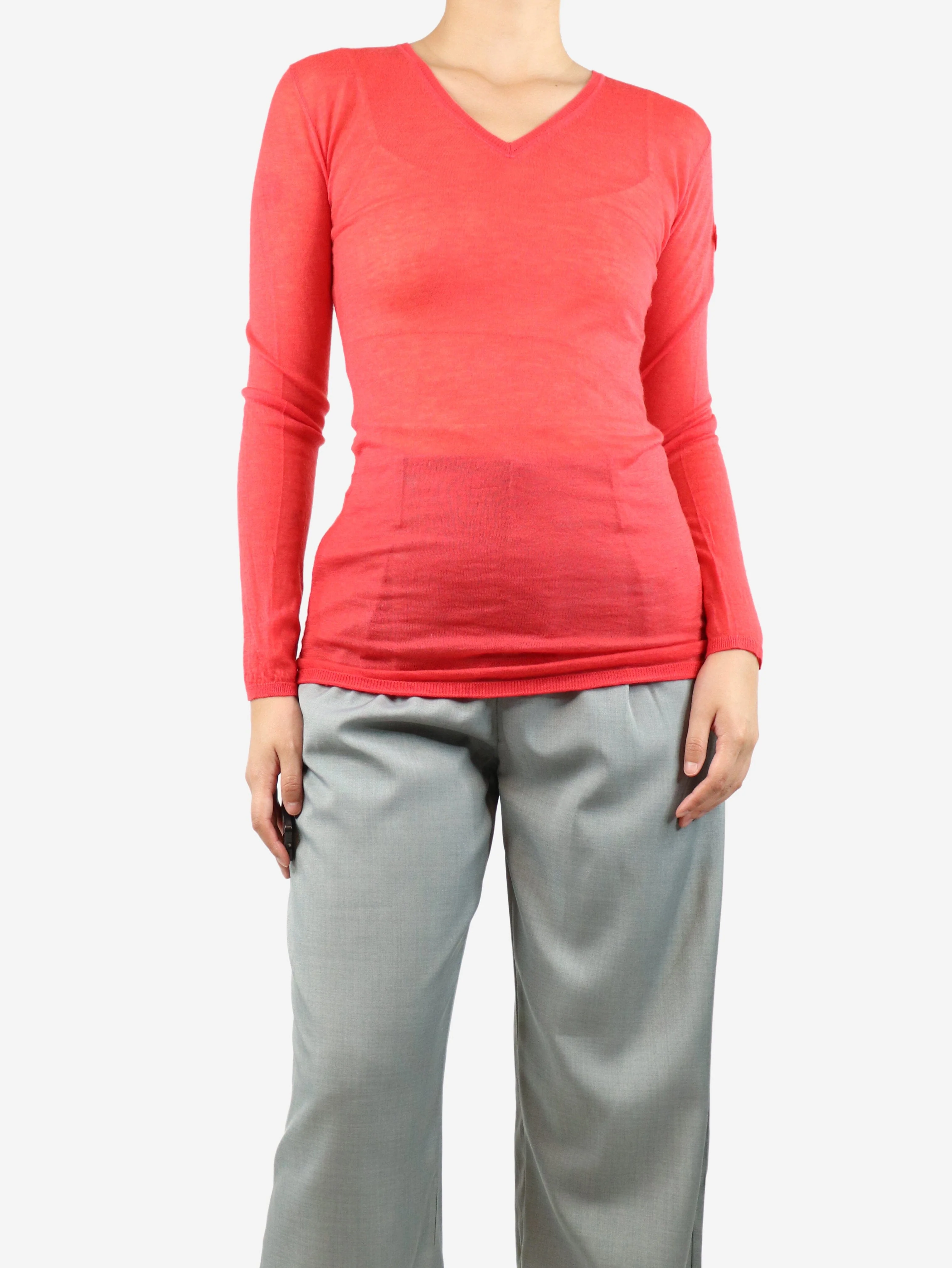 Red lightweight V-neck sweater - size M - Image 3