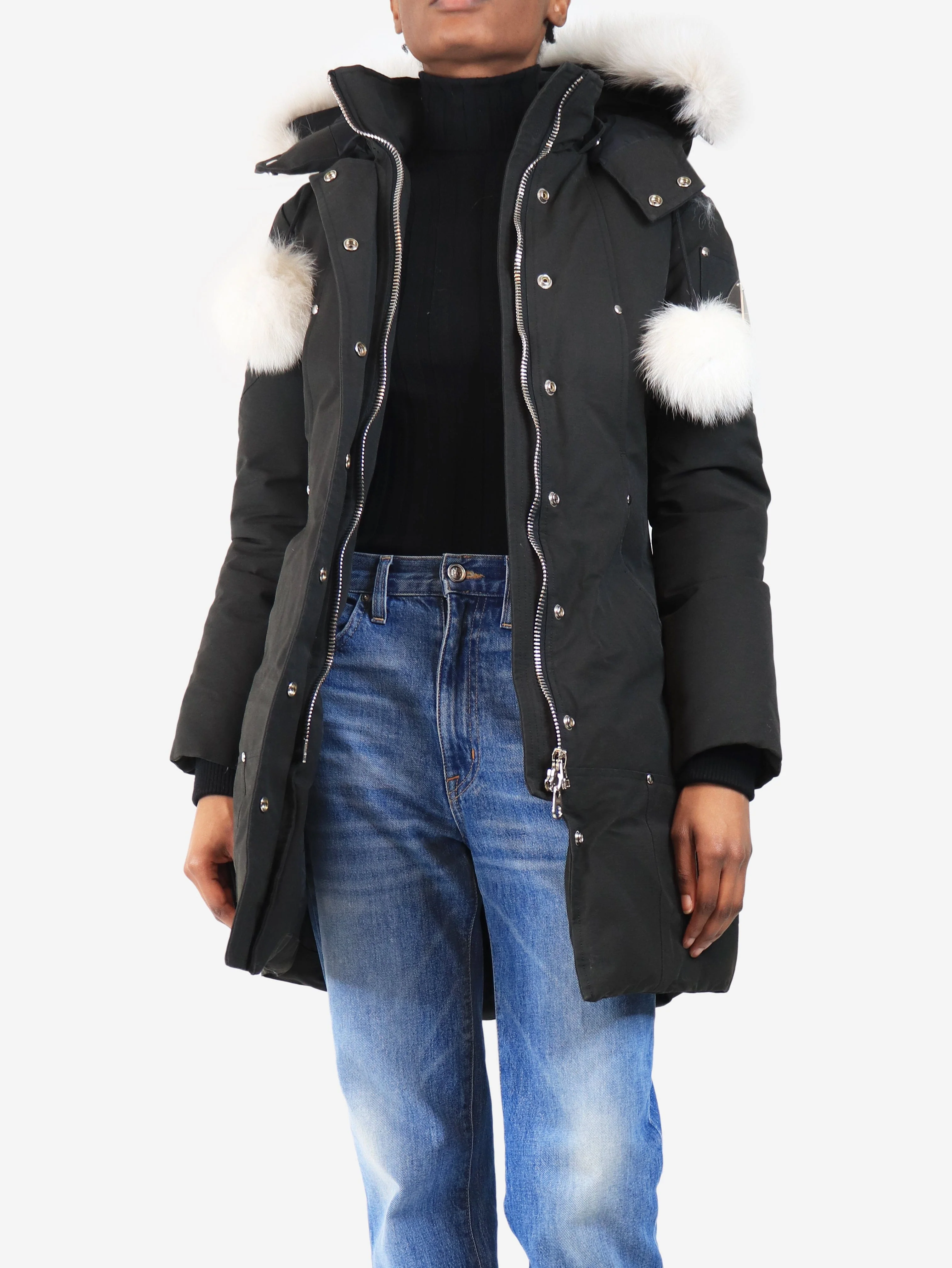 Black down jacket with fur hood - size S - Image 3